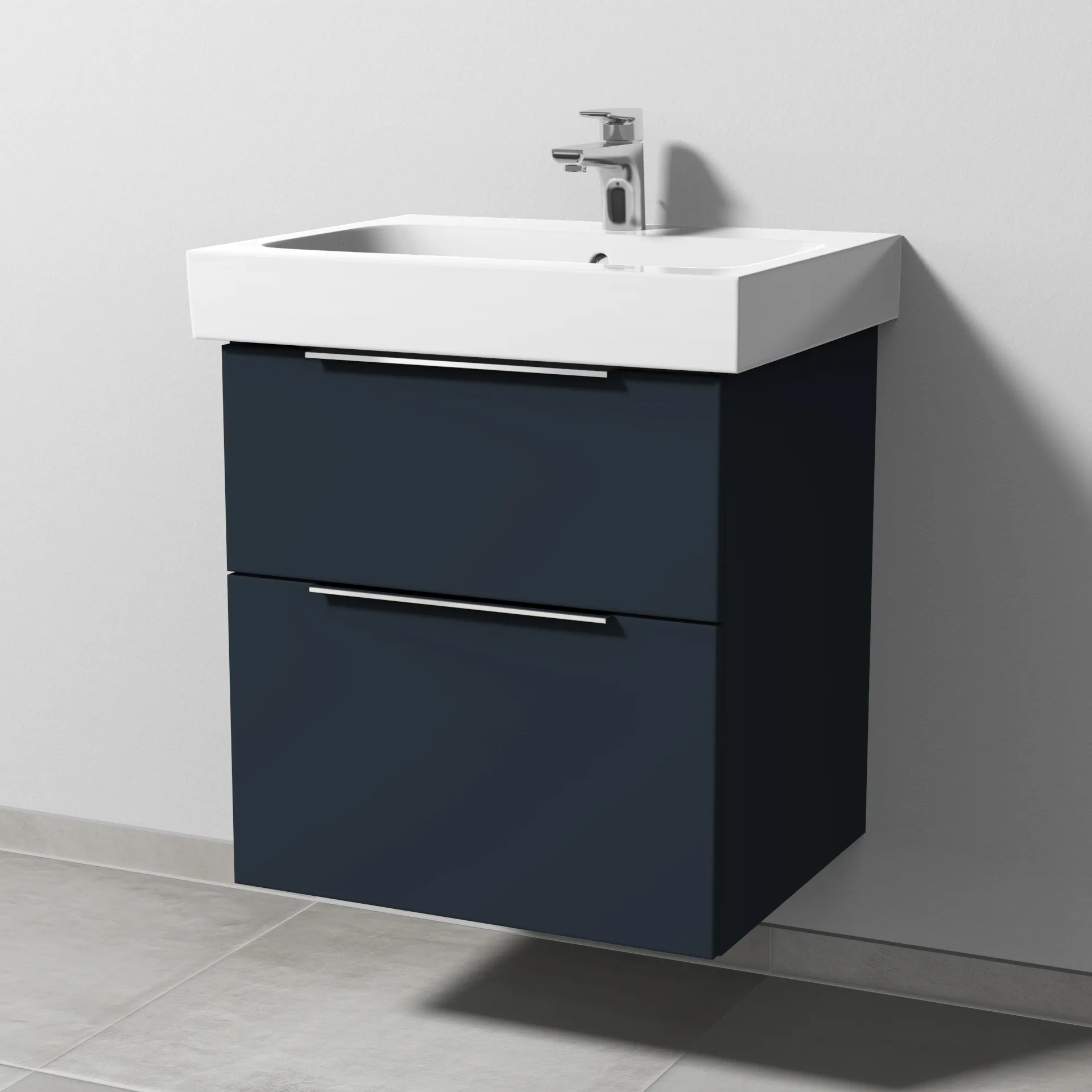 Sanipa Waschtischunterschrank „3way“ passend zu Keramik-Waschtische iCon von Geberit 550 × 593 × 462 mm in Marine (matt), Becken mittig