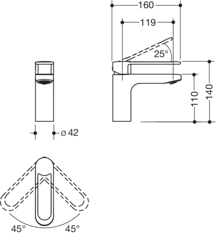 Einhand-Waschtischmischer „System-Armaturen“ Ausladung 160 mm