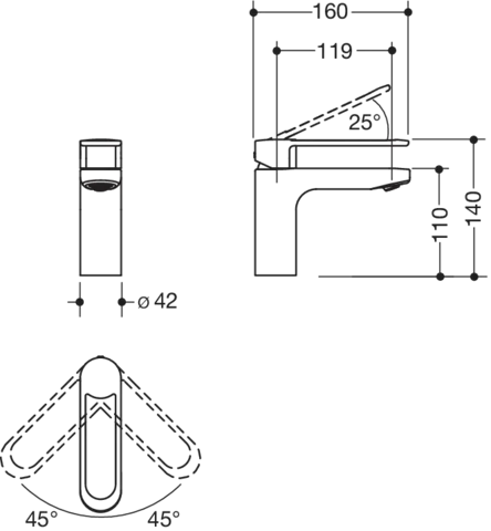 Einhand-Waschtischmischer „System-Armaturen“ Ausladung 160 mm Einhand-Waschtischmischer „System-Armaturen“ Ausladung 160 mm