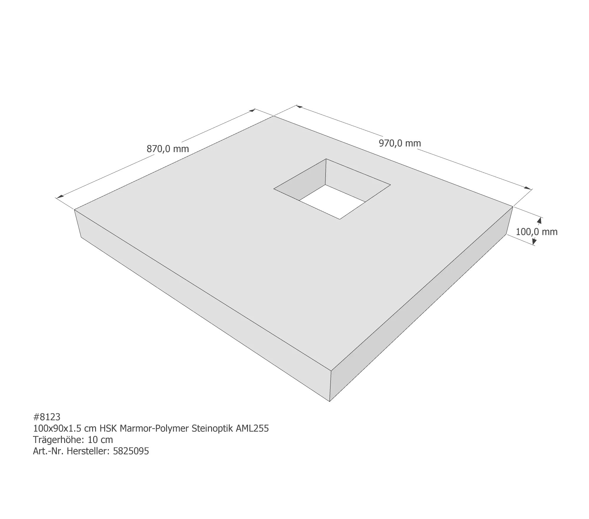 Duschwannenträger passend für HSK Marmor-Polymer Steinoptik 100 × 90 × 1,5 cm
