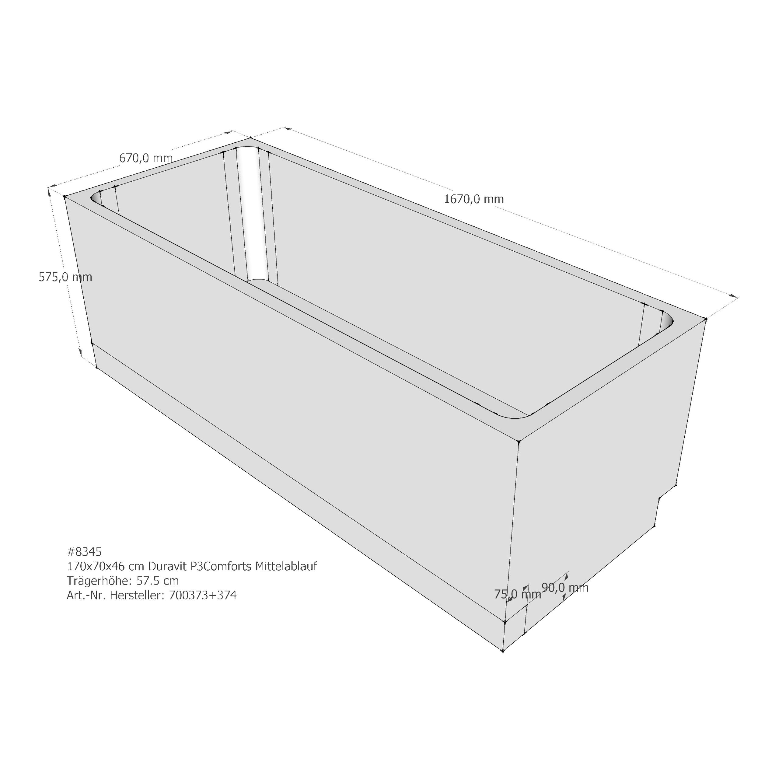 Badewannenträger für Duravit P3 Comforts 170 × 70 × 46 cm