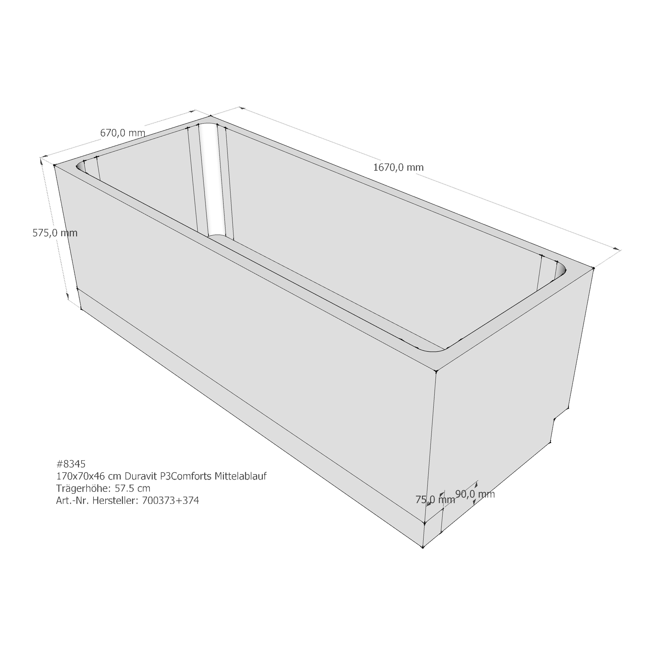 Badewannenträger für Duravit P3 Comforts 170 × 70 × 46 cm Badewannenträger für Duravit P3 Comforts 170 × 70 × 46 cm