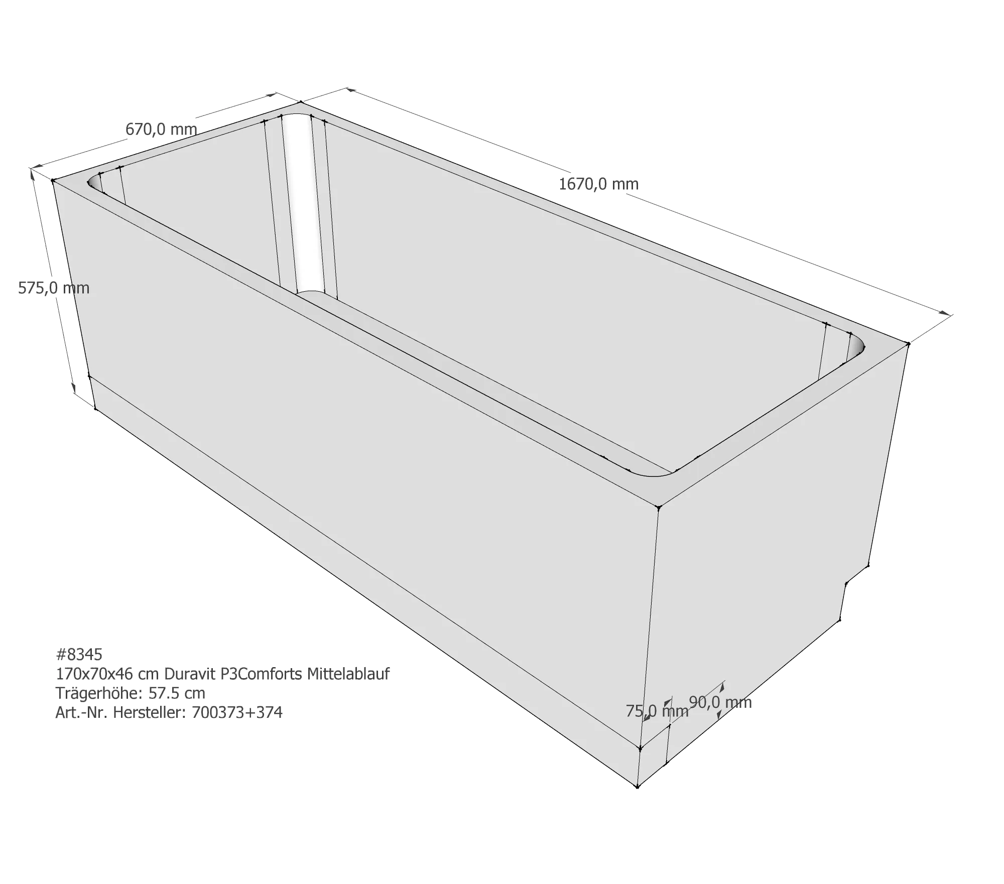 Badewannenträger für Duravit P3 Comforts 170 × 70 × 46 cm Badewannenträger für Duravit P3 Comforts 170 × 70 × 46 cm