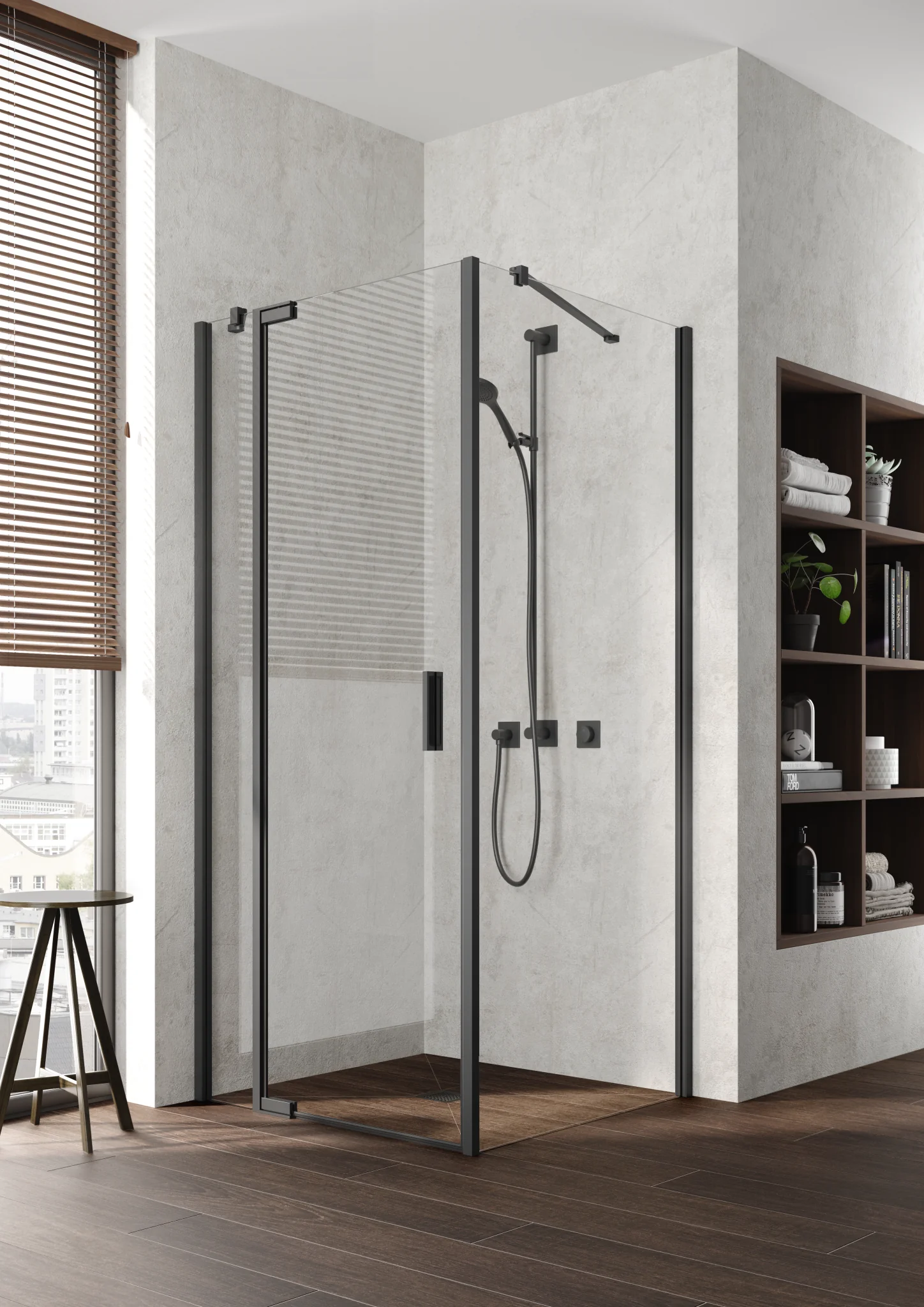 Kermi Duschdesign Seitenwand „Yanea“ Glas Klar, Profile Schwarz Soft (RAL 9005), für #Türbreite#, WE: /785 – 800 mm H: 2000 mm