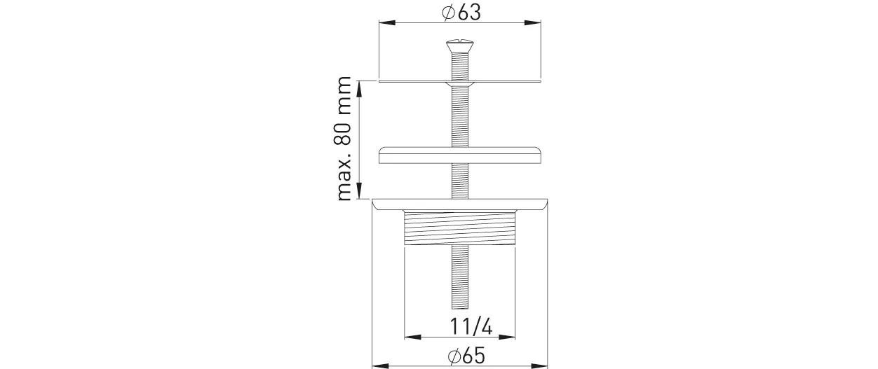 Univentil 1 1/4″ Unterteil MS vern. mit Siebplatte Edelstahl