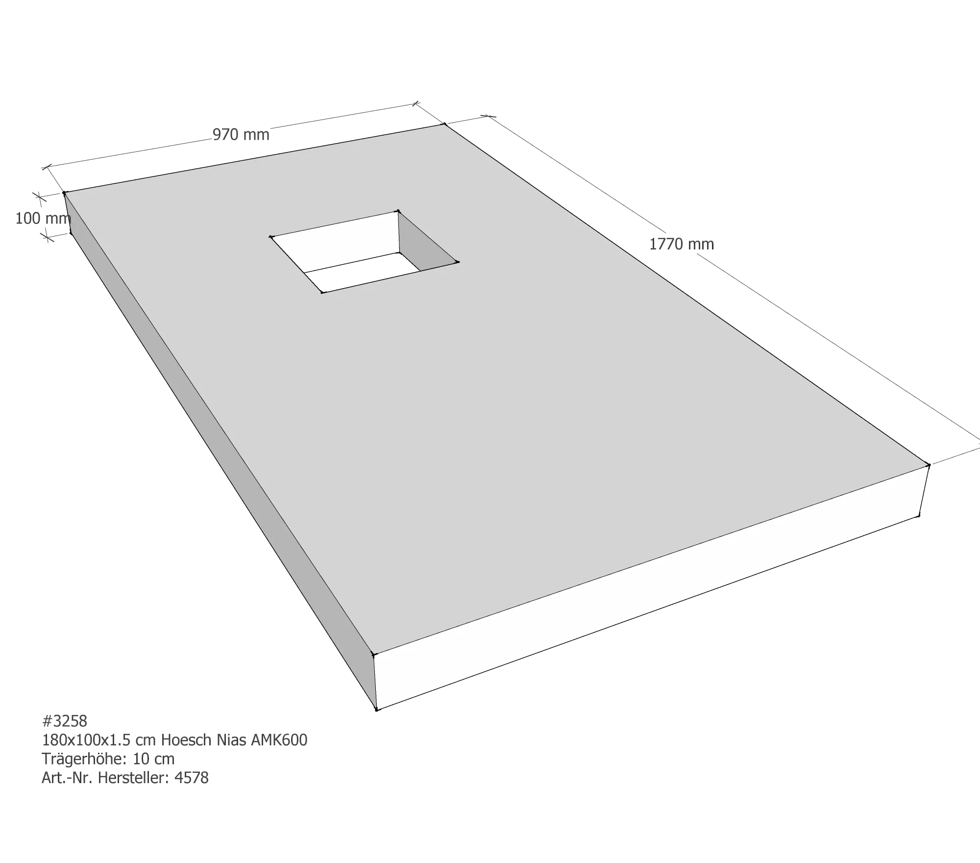 Duschwannenträger für Hoesch Nias 180 × 100 × 1,5 cm Breite: 100 cm / Länge: 180 cm