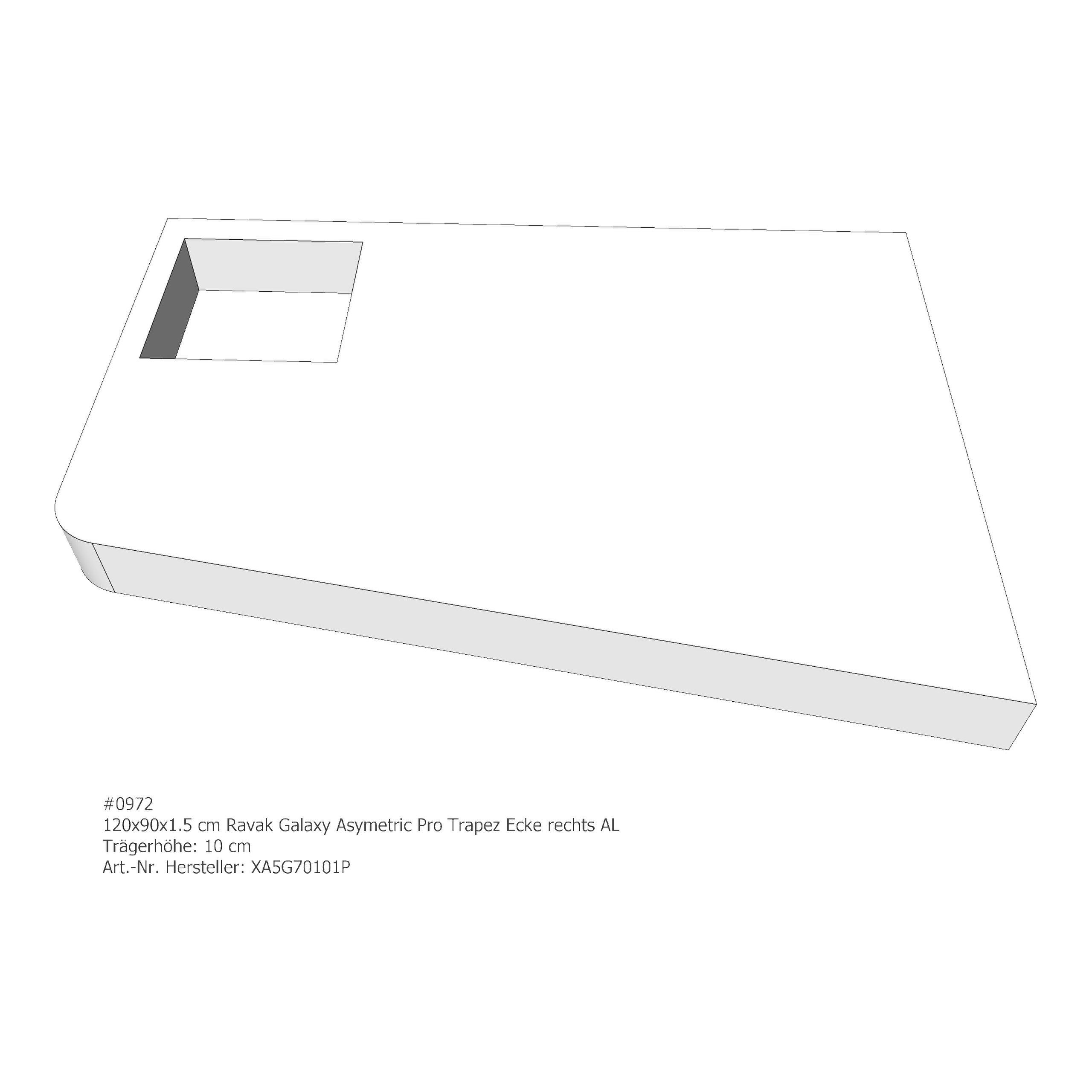 Duschwannenträger für Ravak Galaxy Asymetric Pro 10° 120 × 90 × 1,5 cm