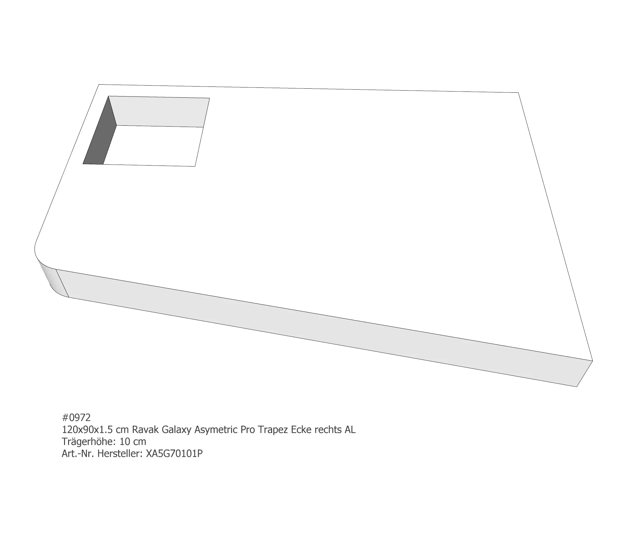Duschwannenträger für Ravak Galaxy Asymetric Pro 10° rechts 120 × 90 × 1,5 cm