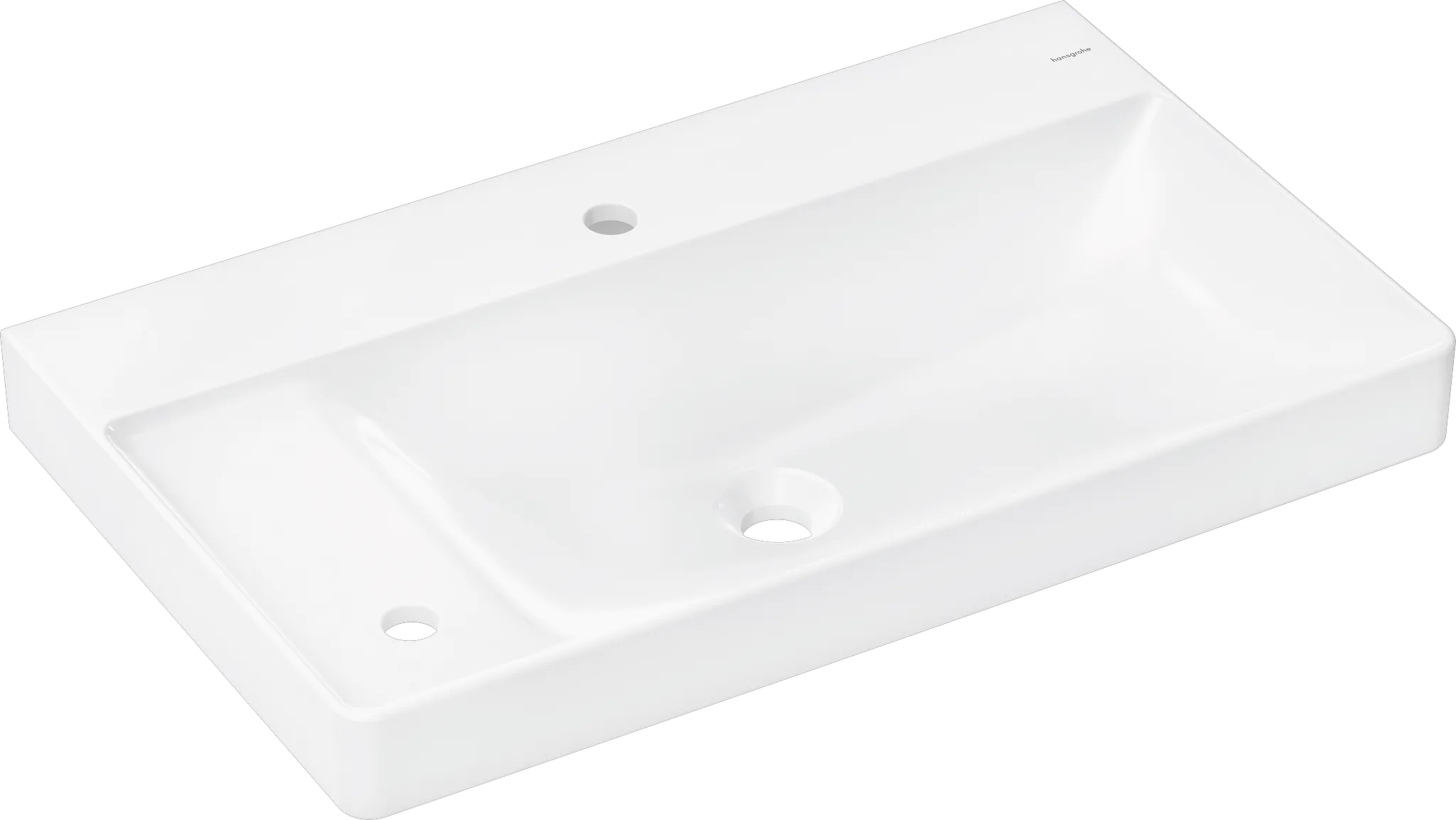 Hansgrohe Xelu Q Waschtisch 800⁄480 mit Ablage links, 2 Hahnlöcher, ohne Überlauf, Weiß Hansgrohe Xelu Q Waschtisch 800⁄480 mit Ablage links, 2 Hahnlöcher, ohne Überlauf, Weiß