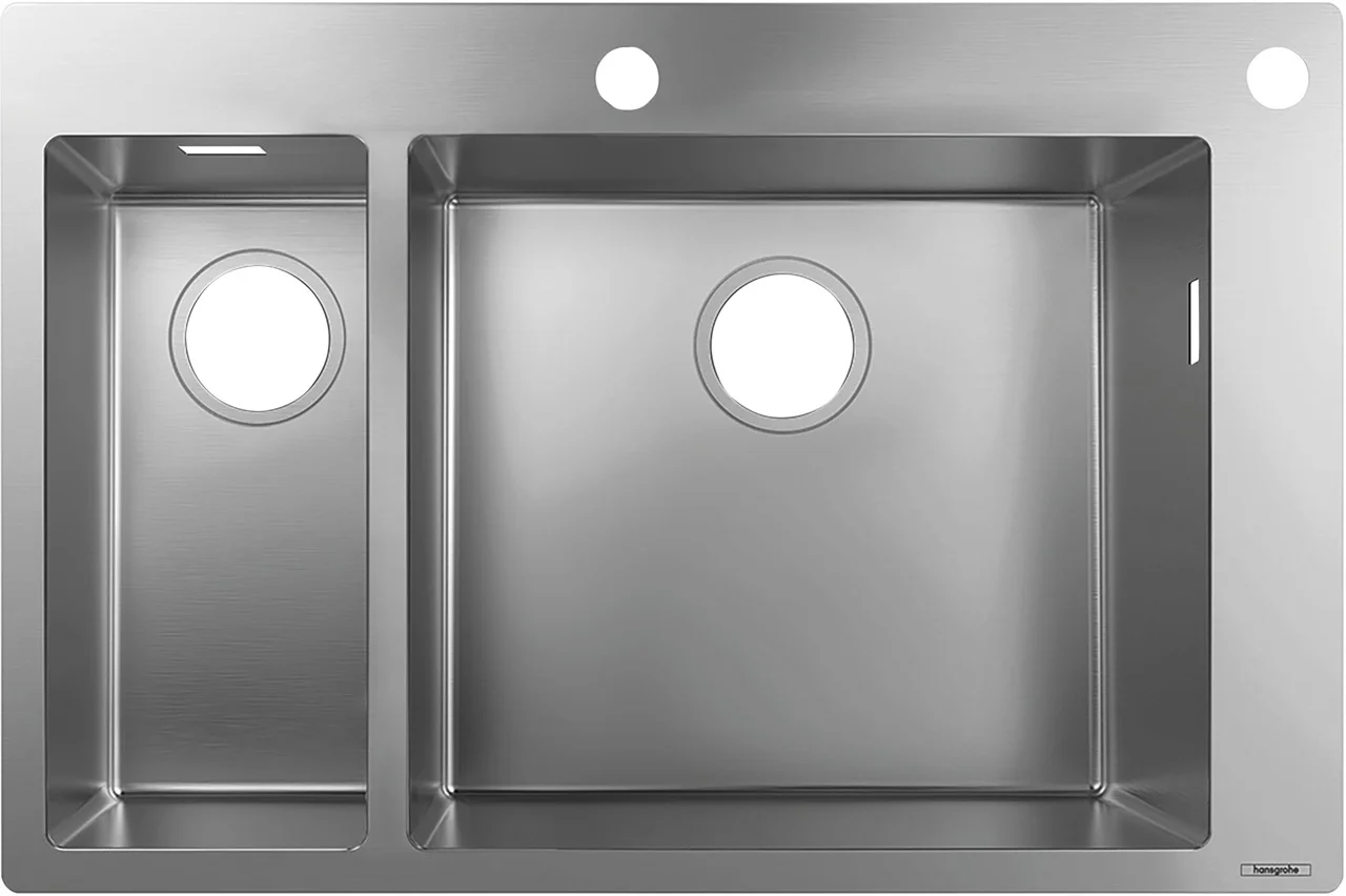 Hansgrohe Einbauspüle S71 Edelstahl, 180x450 mm, 1 Hauptbecken + Zusatzbecken, flach aufliegend oder flächenbündig