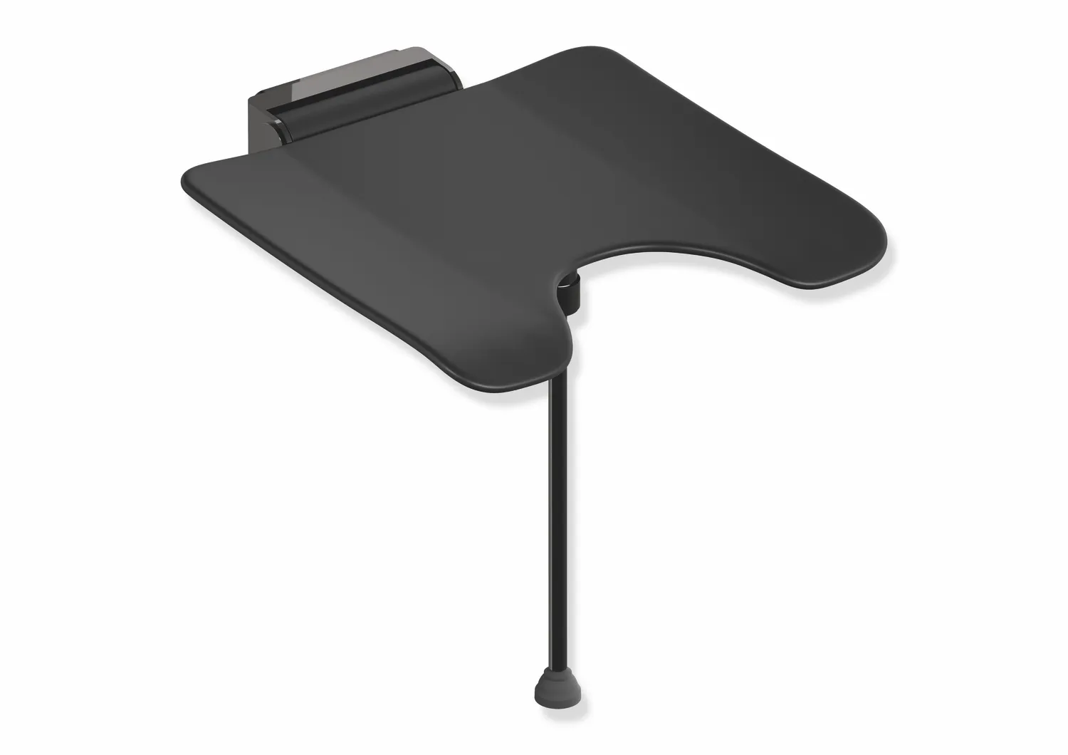 HEWI Klappsitz System 900, Wandkonsole aus Edst., PVD, Sitzf. aus strukturiertem Kst. mit Hygieneausschnitt, schwarz