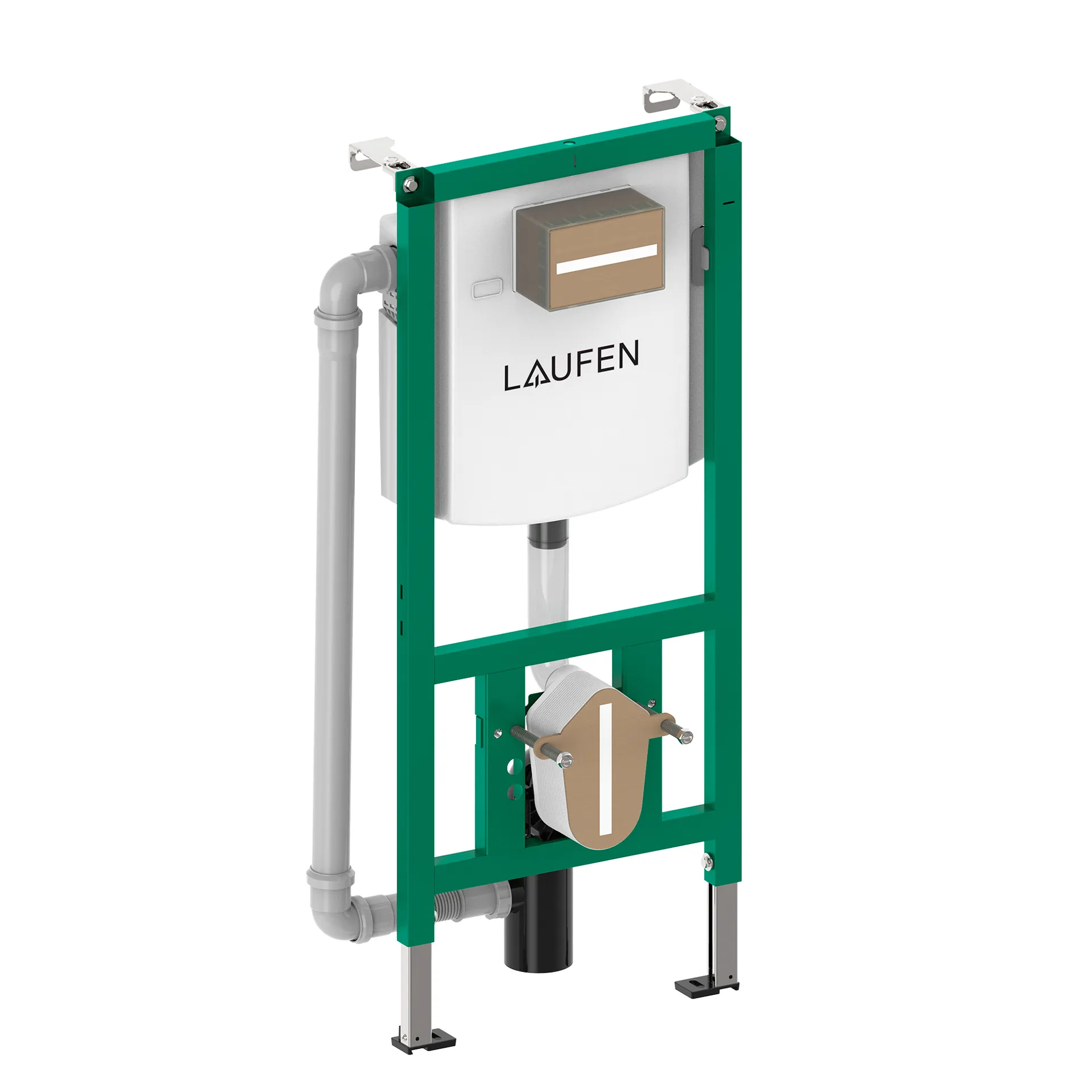 Installationselement INEOLINK mit Spülkasten und Belüftungsventil für Ablauf für Wand-WC und Dusch-WC, Bauhöhe 1120mm, Stahlrahmen, Füße höhenverstellbar und drehbar, Spülkasten mit einstellbarem Spülstromregler (EN 14055), für Frontbetätigung