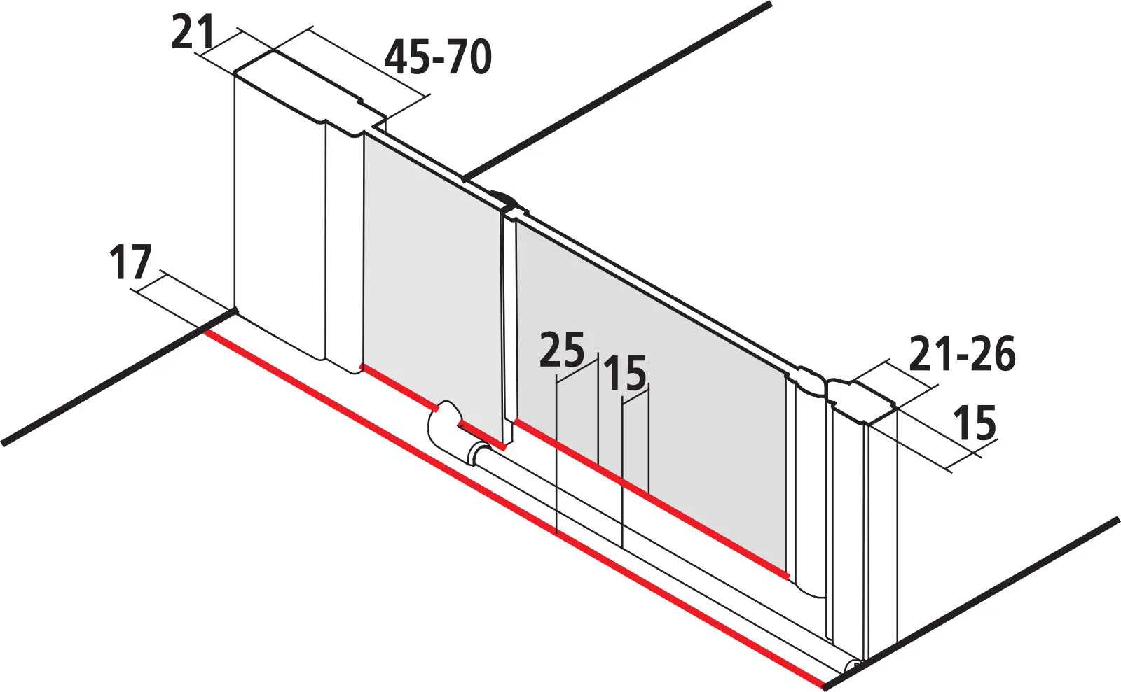 Kermi Duschtür Schwingtür mit Festfeld mit Wandprofil links für Nische „LIGA“ 200 cm Glas Klar, Profile Schwarz Soft (RAL 9005), Drehtür mit festem Paneel