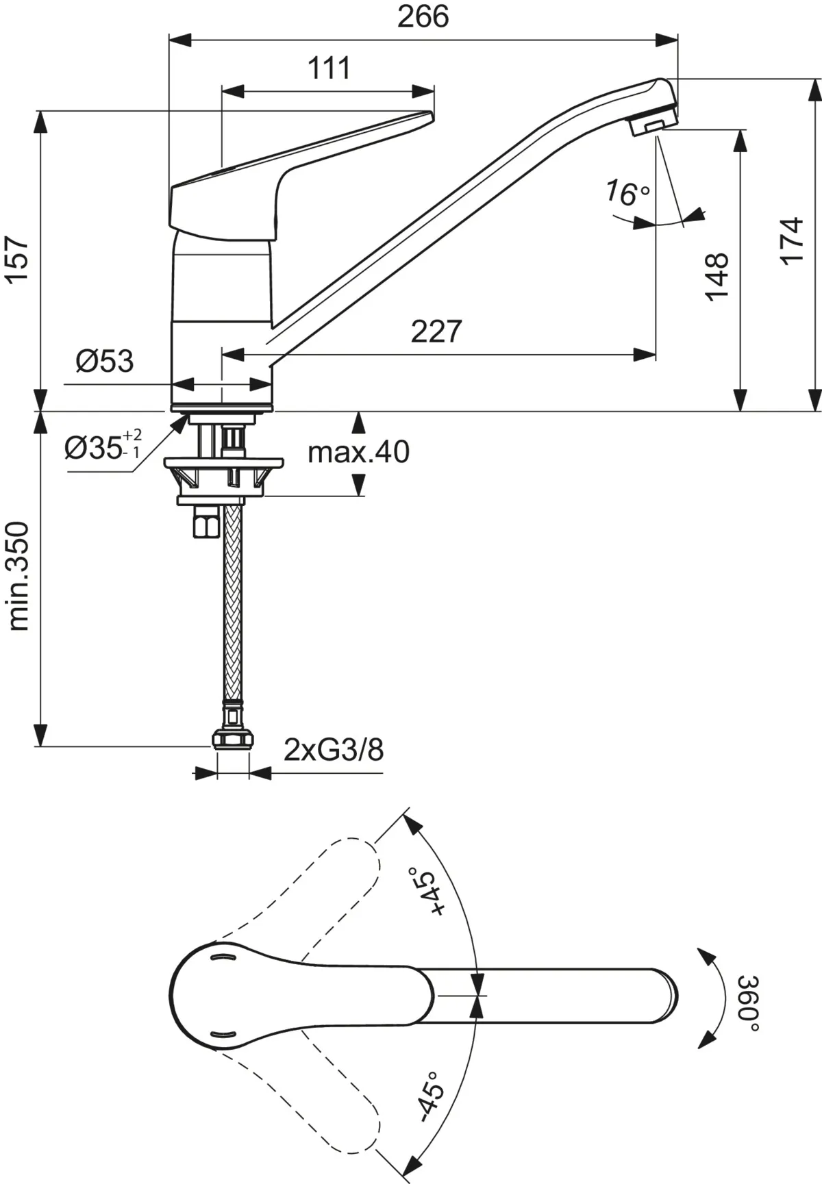 Ideal Standard Einhand-Küchenarmatur „Ceraform“ Ausladung 227 mm