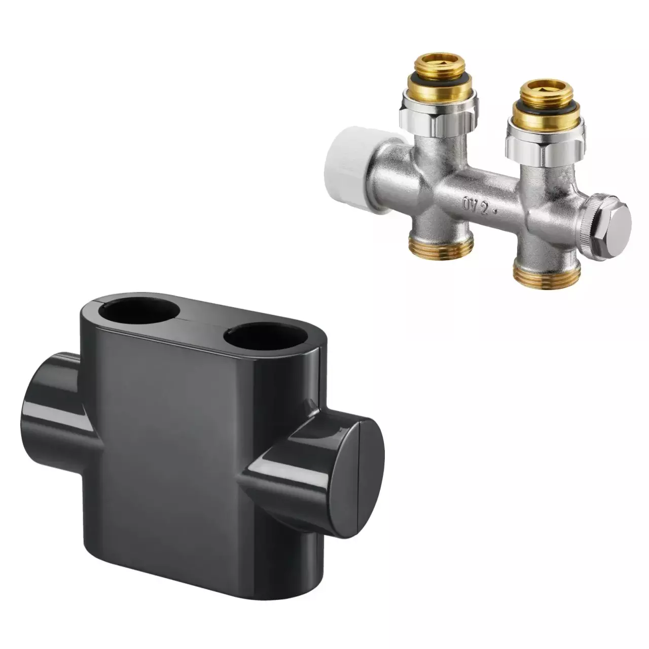 Design in Bad Anschlussgarnitur für Heizkörper mit 50 mm Anschluss Durchgangsform „Multiblock T“ in anthrazit Design in Bad Anschlussgarnitur für Heizkörper mit 50 mm Anschluss Durchgangsform „Multiblock T“ in anthrazit
