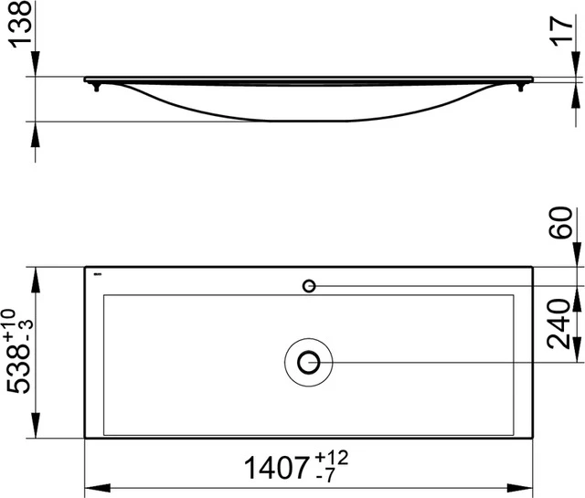 KEUCO Einbauwaschtisch „Edition 11“, mit Hahnlochbohrung in Weiß, 1407 × 538 × 17 mm KEUCO Einbauwaschtisch „Edition 11“, mit Hahnlochbohrung in Weiß, 1407 × 538 × 17 mm