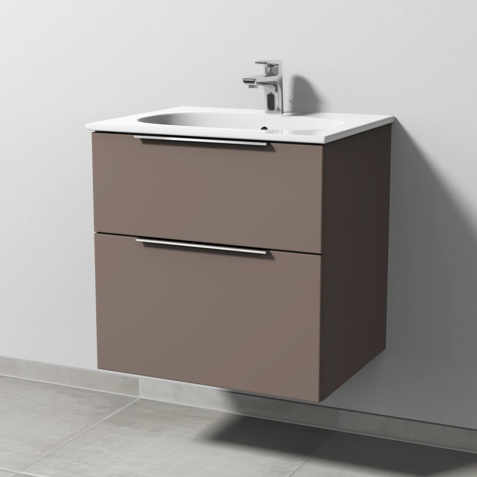 Sanipa Waschtischunterschrank „3way“ passend zu Keramik-Waschtische Acanto Slim von Geberit 580 × 582 × 467 mm in Taupe (matt)