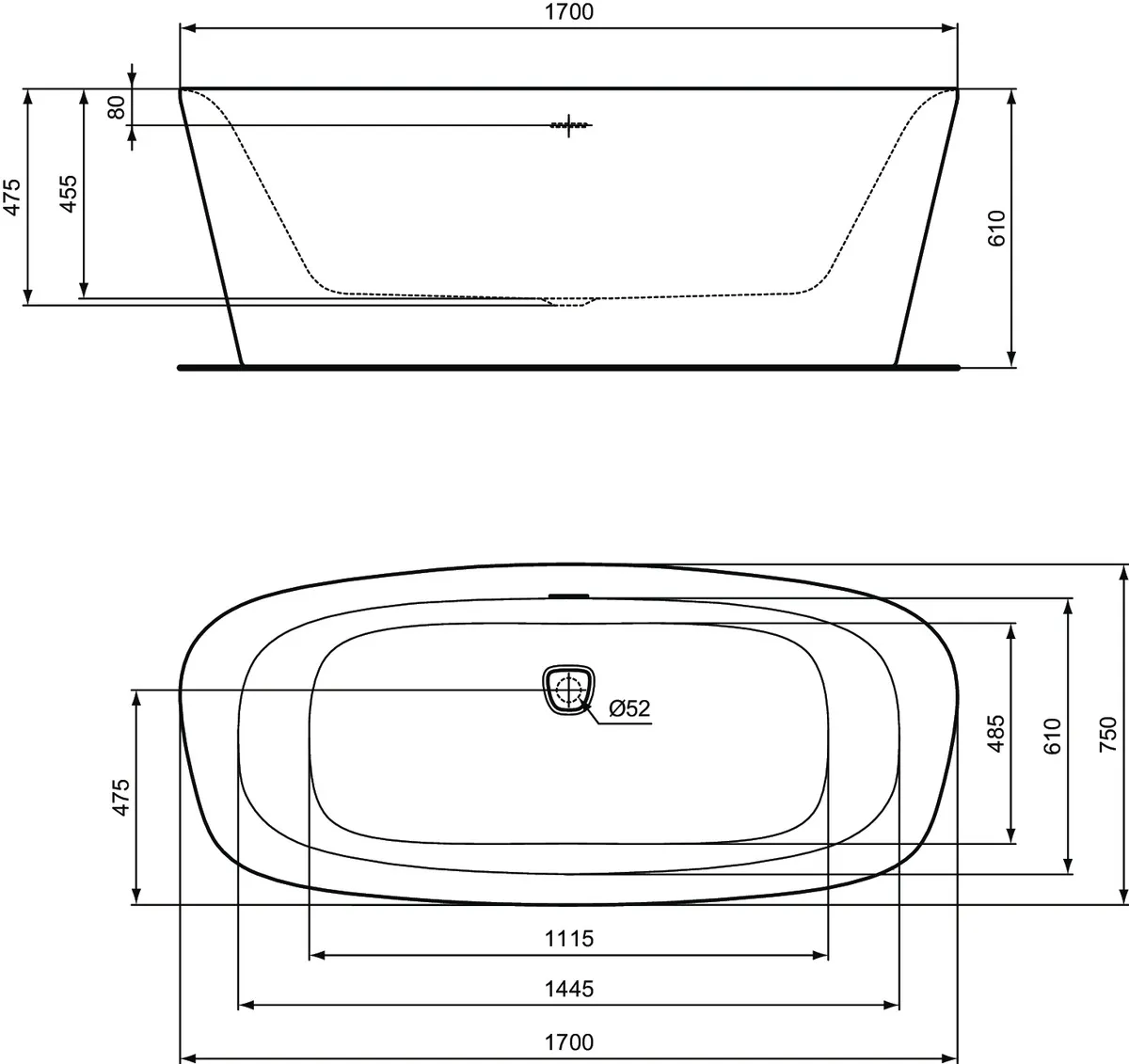 Ideal Standard Badewanne „Dea“ 75 × 170 cm in Schwarz Matt Ideal Standard Badewanne „Dea“ 75 × 170 cm in Schwarz Matt