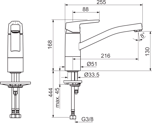 HA Einhebelmischer Küchenarmatur HANSAPOLO 5148 Ausladung 216 mm DN15 Chrom