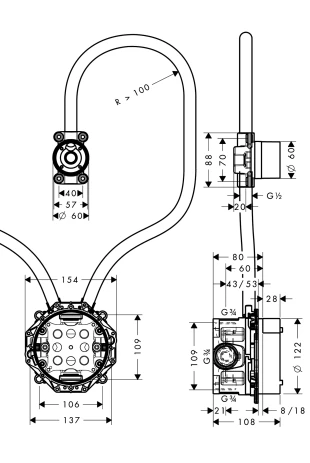 Waschtischmischer Elektronik Axor Grundkörper Wandversion