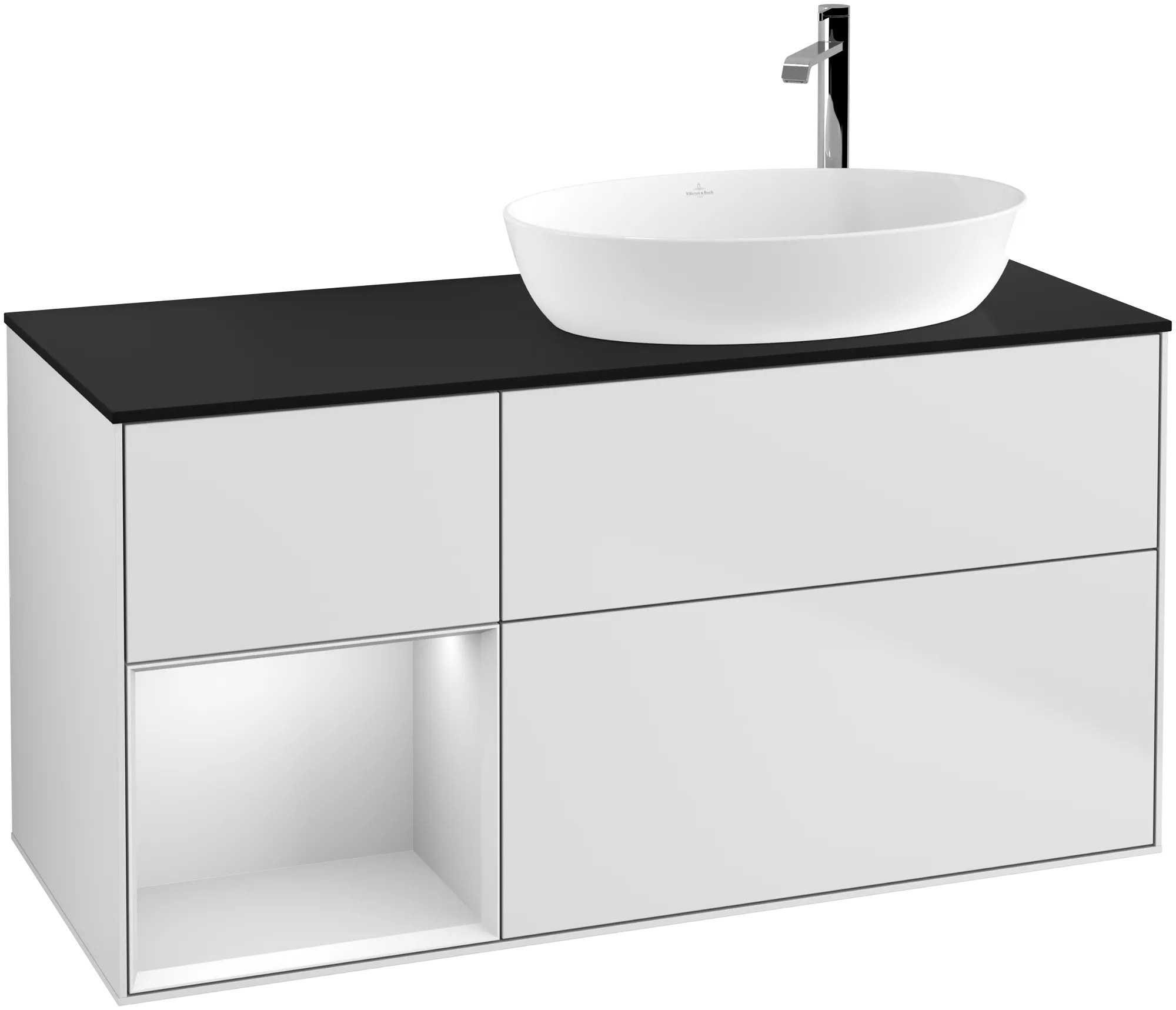Villeroy & Boch Finion Waschbeckenunterschrank G92, 1200x603x501mm, White Matt Lacquer / Glass Black Matt