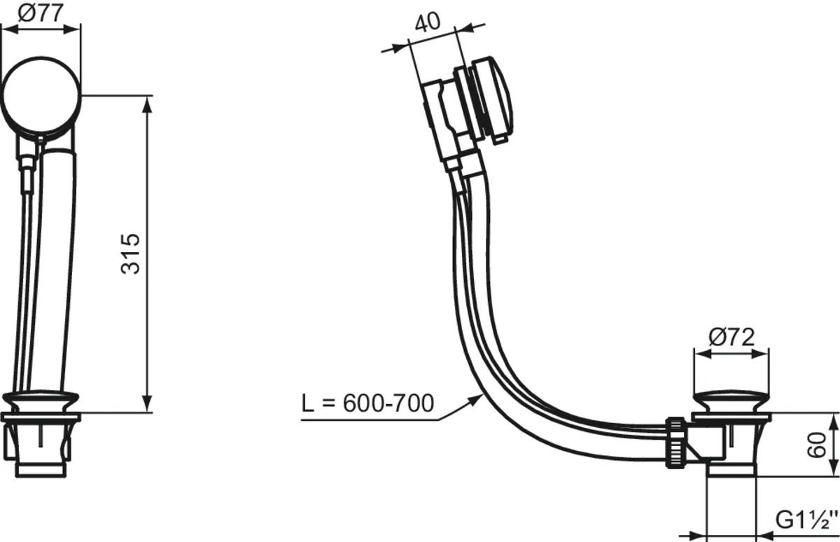 Ideal Standard Ab- und Überlaufgarnitur für Badewannen, Chrom, 77 x 411,5 mm, Serienübergreifend