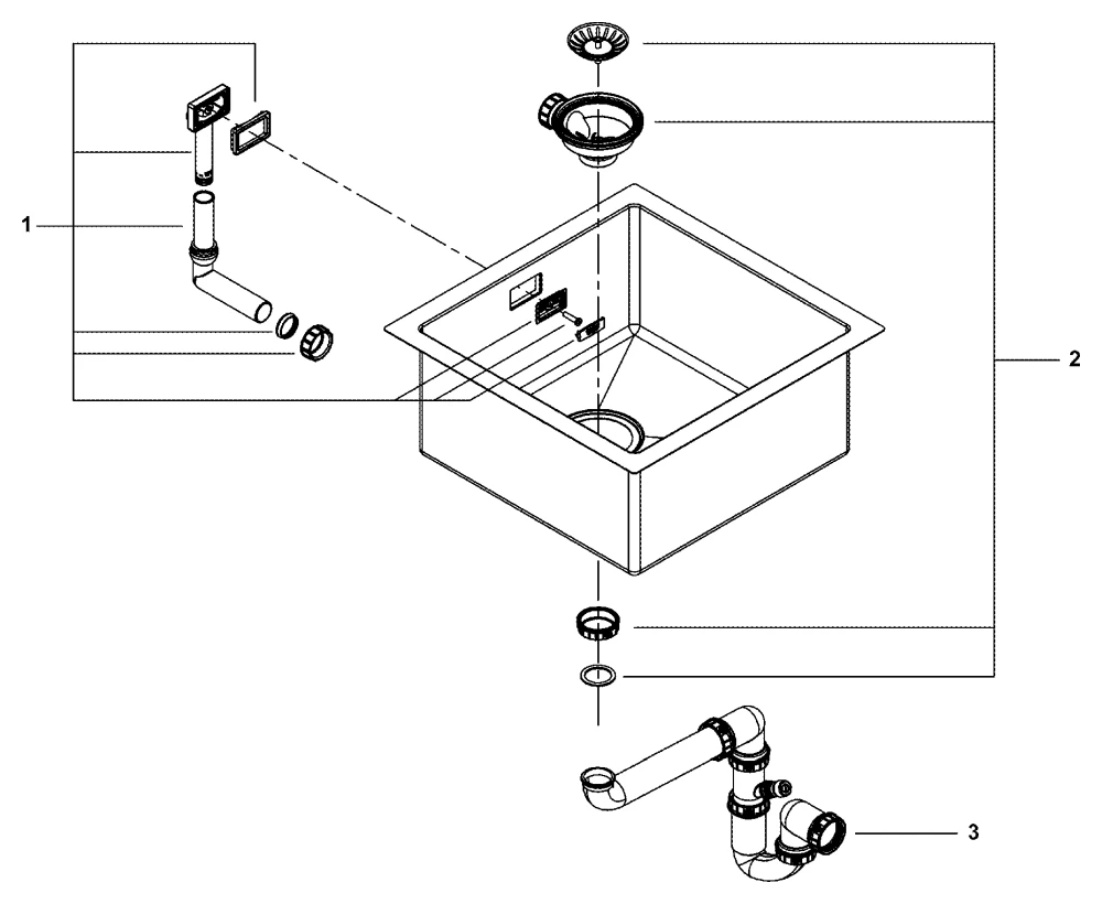 Edelstahlspüle K700 31578_1, Modell: K700 45-S 46,4/46,4 1.0, Montageart: Unterbau, aufliegend oder flächenbündig, Maße: 464 x 464 mm, 1 Becken: 400 x 400 x 200 mm, edelstahl