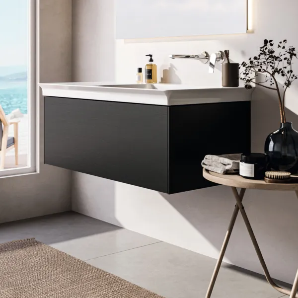 Ideal Standard Waschtischunterschrank „Conca“ 100 × 37 × 50,5 cm Eiche geflammt Furnier Ideal Standard Waschtischunterschrank „Conca“ 100 × 37 × 50,5 cm Eiche geflammt Furnier