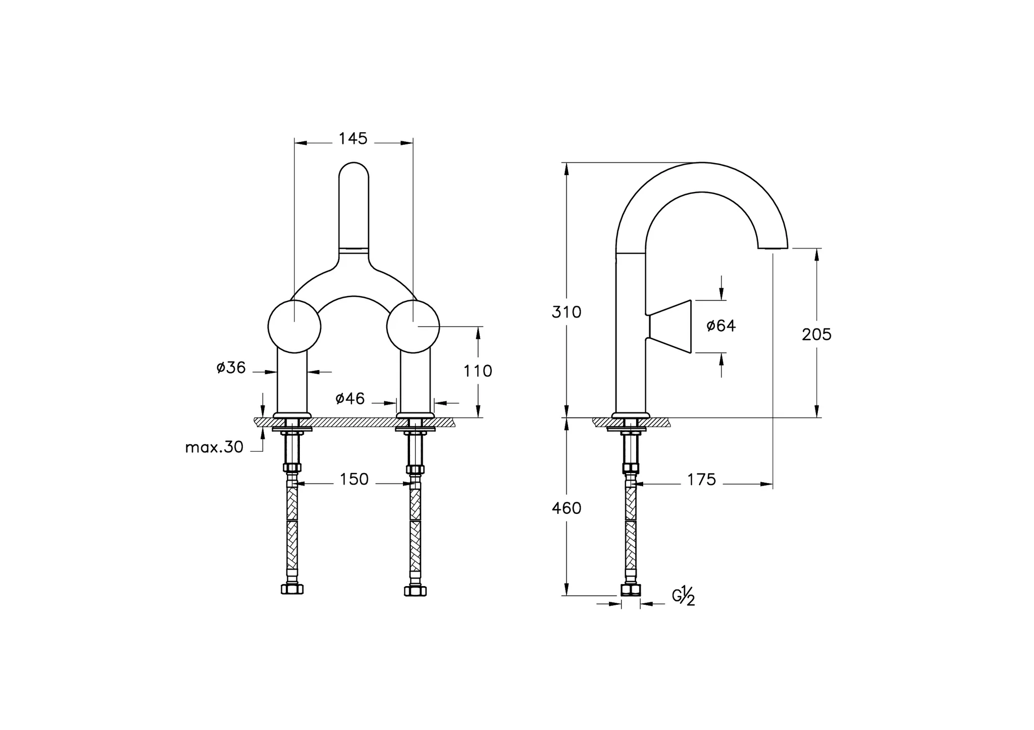 Liquid Zweigriff-Waschtischarmatur 2-Loch-Montage Höhe 31 cm Schwarz Hochglanz Liquid Zweigriff-Waschtischarmatur 2-Loch-Montage Höhe 31 cm Schwarz Hochglanz