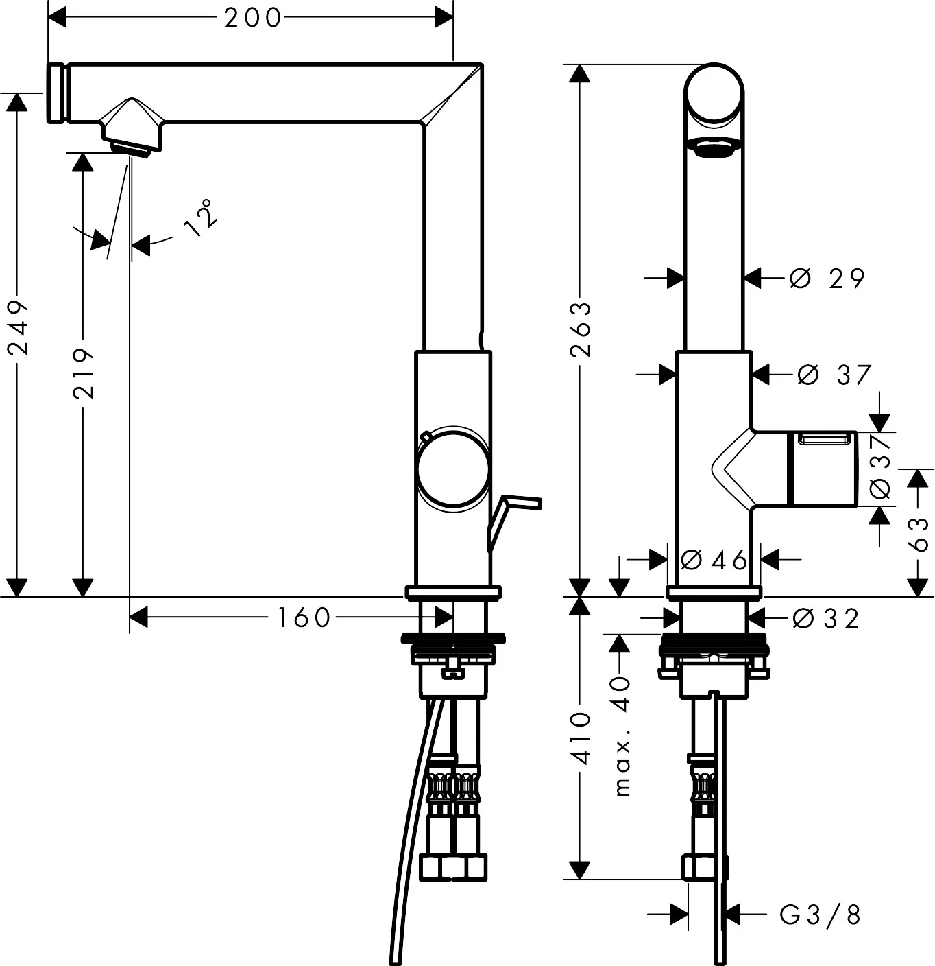 Hansgrohe AXOR Uno Select Waschtischmischer 45016XXX, Chrom, Ausladung 160 mm, Auslaufhöhe 219 mm, Zylindergriff, Schwenkbereich 110°, Normalstrahl, max. Durchflussmenge 5 l/min