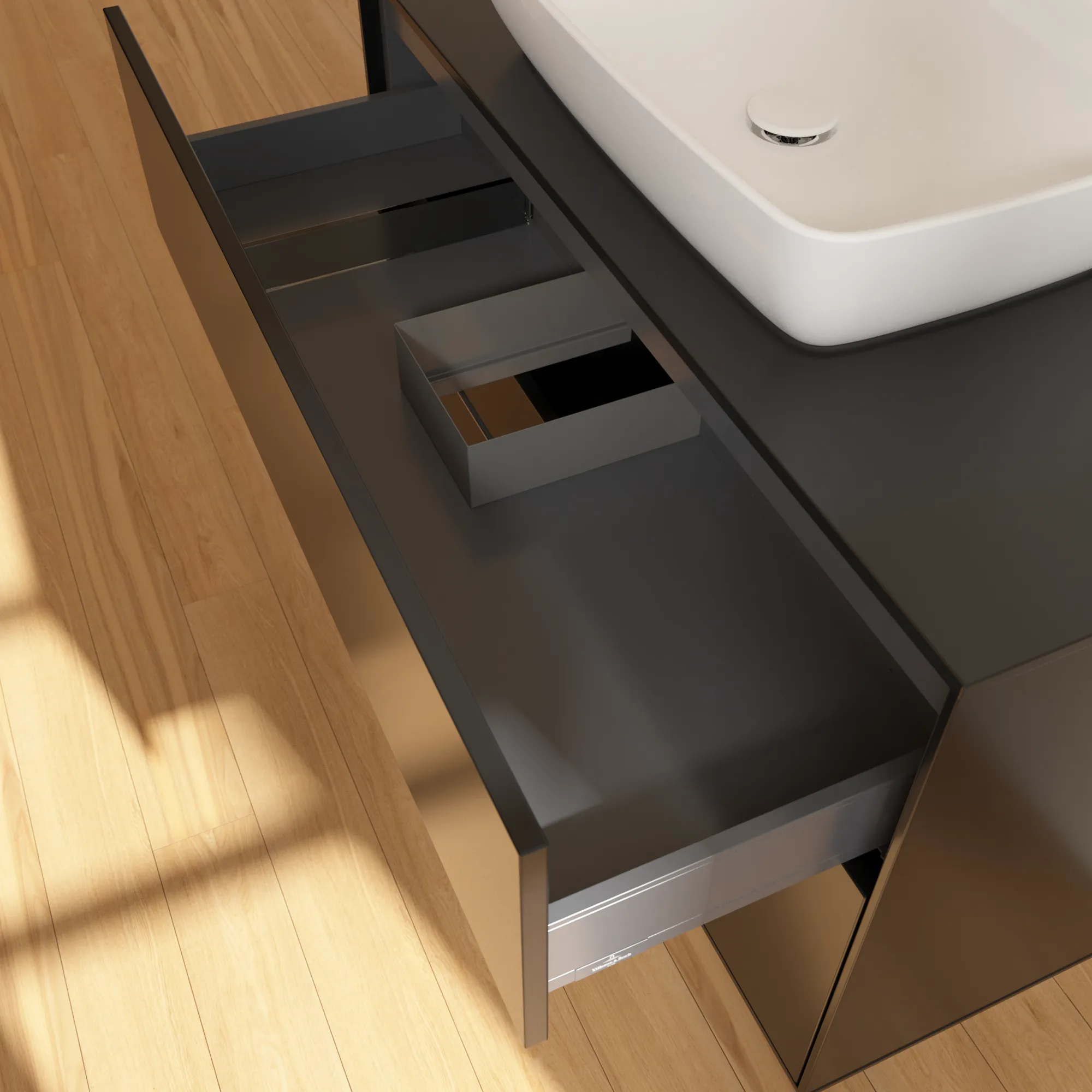 Villeroy & Boch Waschbeckenunterschrank Finion F76, 1000x603x501 mm, Black Matt Lacquer, mit SoftClosing und Push-to-open Funktion
