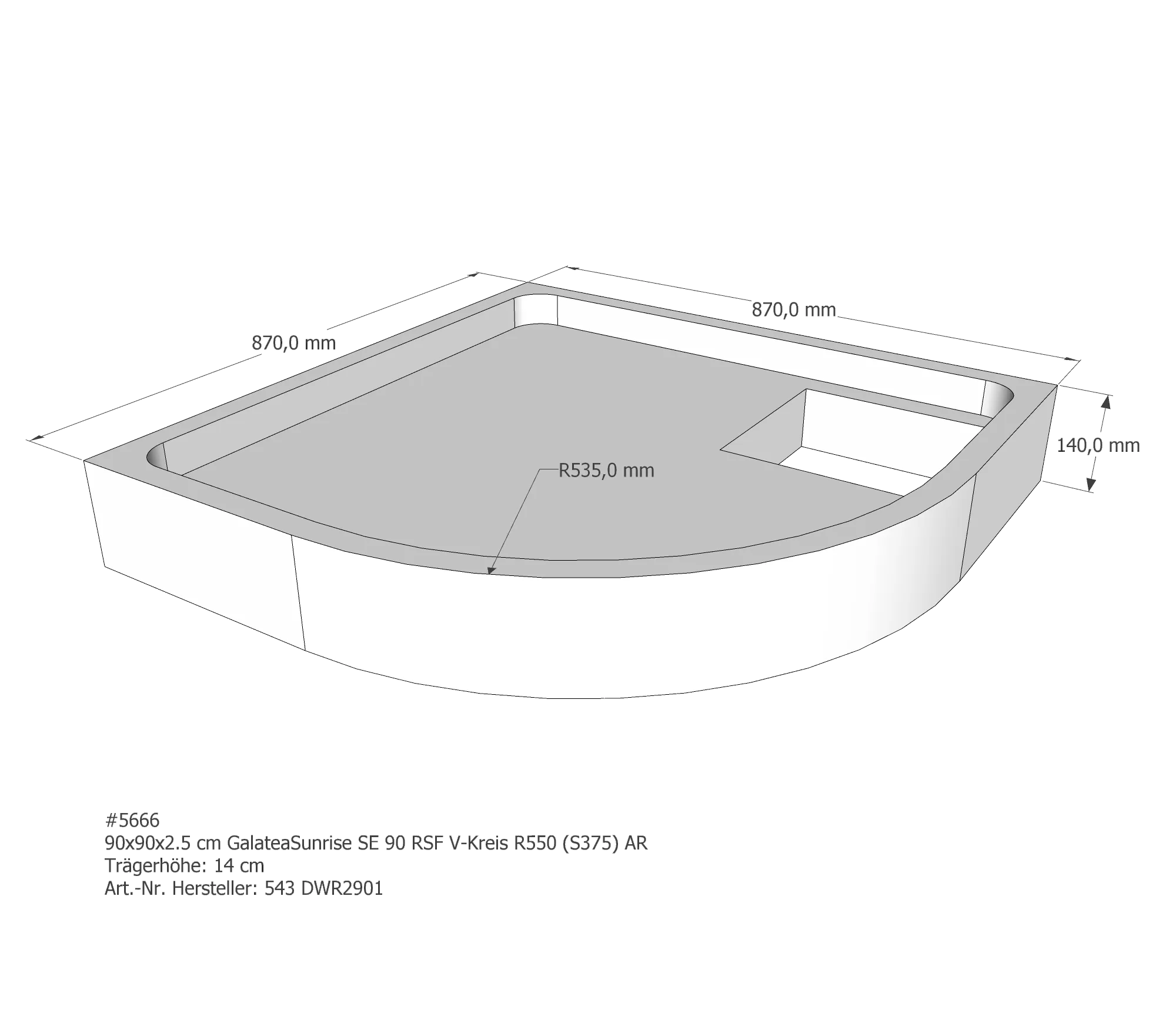 Duschwannenträger passend für Galatea SE 90 RSF 90 × 90 × 2,5 cm Duschwannenträger passend für Galatea SE 90 RSF 90 × 90 × 2,5 cm