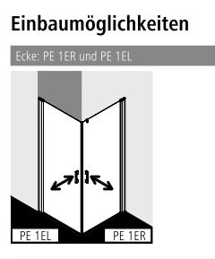 Kermi Duschtür Eckeinstieg (Pendeltüren) Halbteil links „PEGA“ Glas Klar, BV: 1005 - 1030 mm GAK: 990 - 1015 mm WE: 1015 - 1040 mm H: 2000 mm