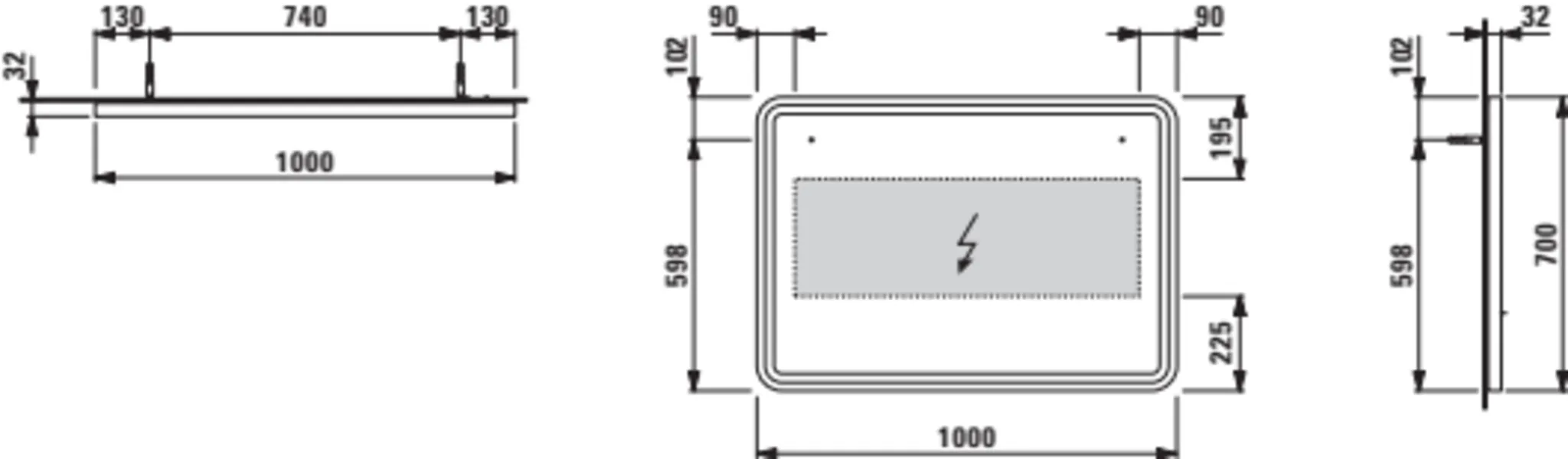 Base 2.0 Spiegel 44438.2, eckig LED Bel.,1 Sensorsch., 1000x700 schw.m