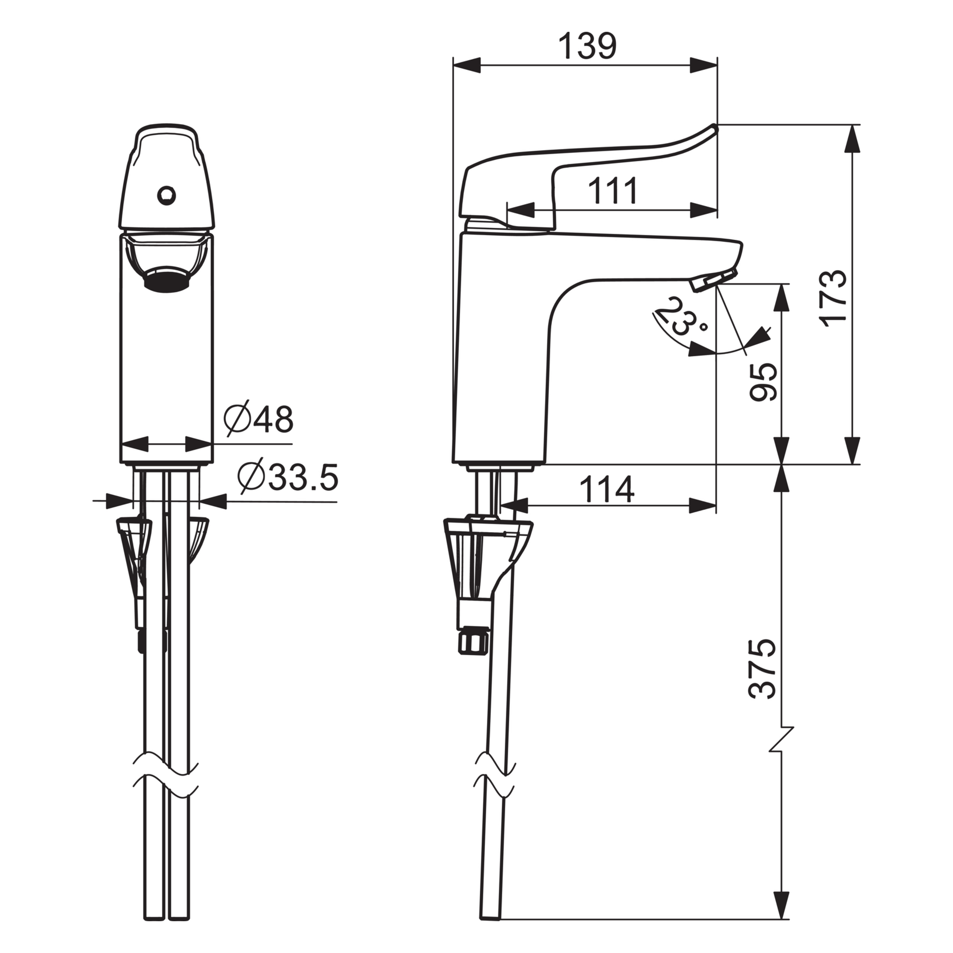 HA Einhebelmischer Waschtischbatterie HANSACLINICA 4502 Kupferrohr Bedienungshebel lang Ausladung 114 mm DN15 Chrom