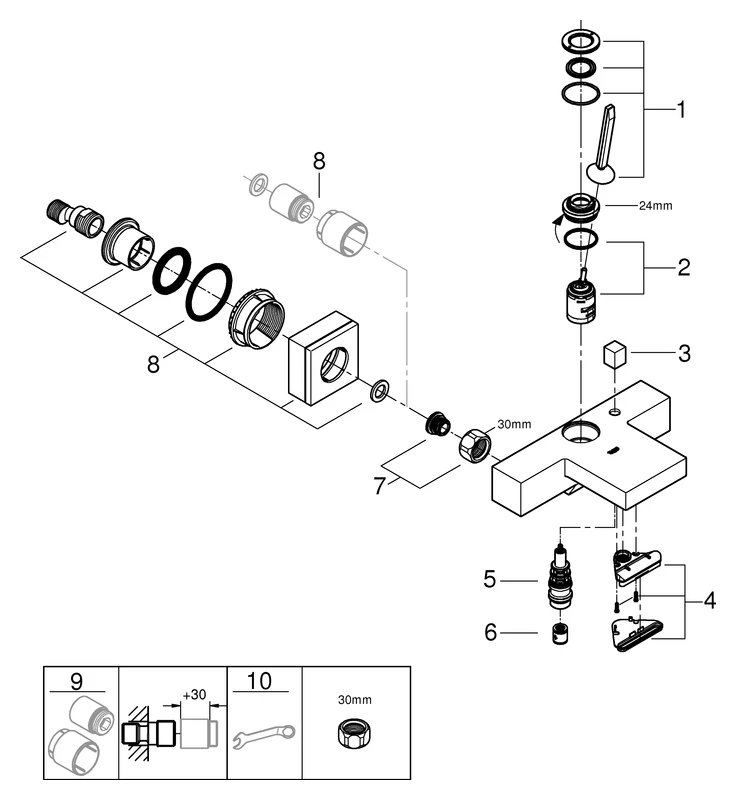 Einhand-Wannenbatterie Eurocube Joy 23666, Wandmontage, eigensicher, chrom