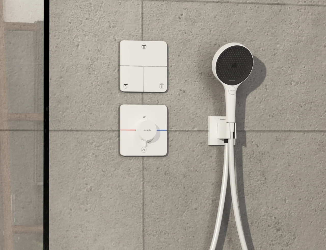Hansgrohe ShowerSelect Comfort Q Thermostat Unterputz, Mattweiß, 1 Verbraucher + zusätzlicher Abgang, flache Rosette, einfache Installation