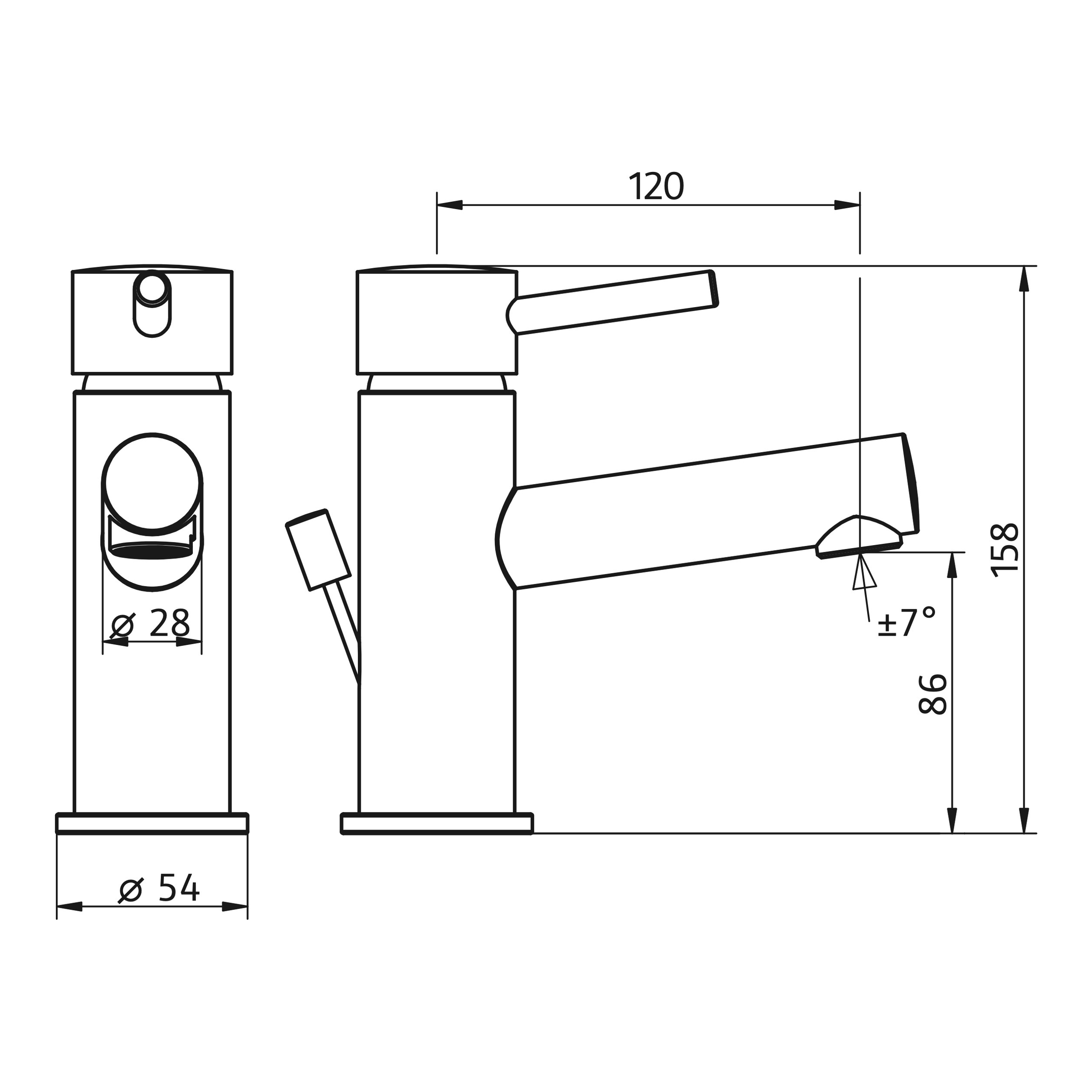 Waschtischarmatur ⌀ 5,4 × 15,8 cm Ausladung 120 mm