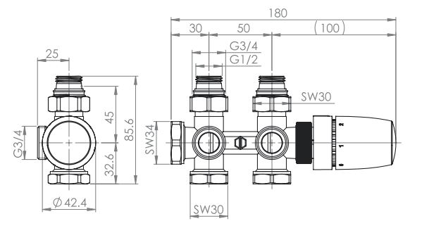 HSK Anschluss-Set (50 mm) Eck-& Durchgangsform „Kompaktventil“ in chrom