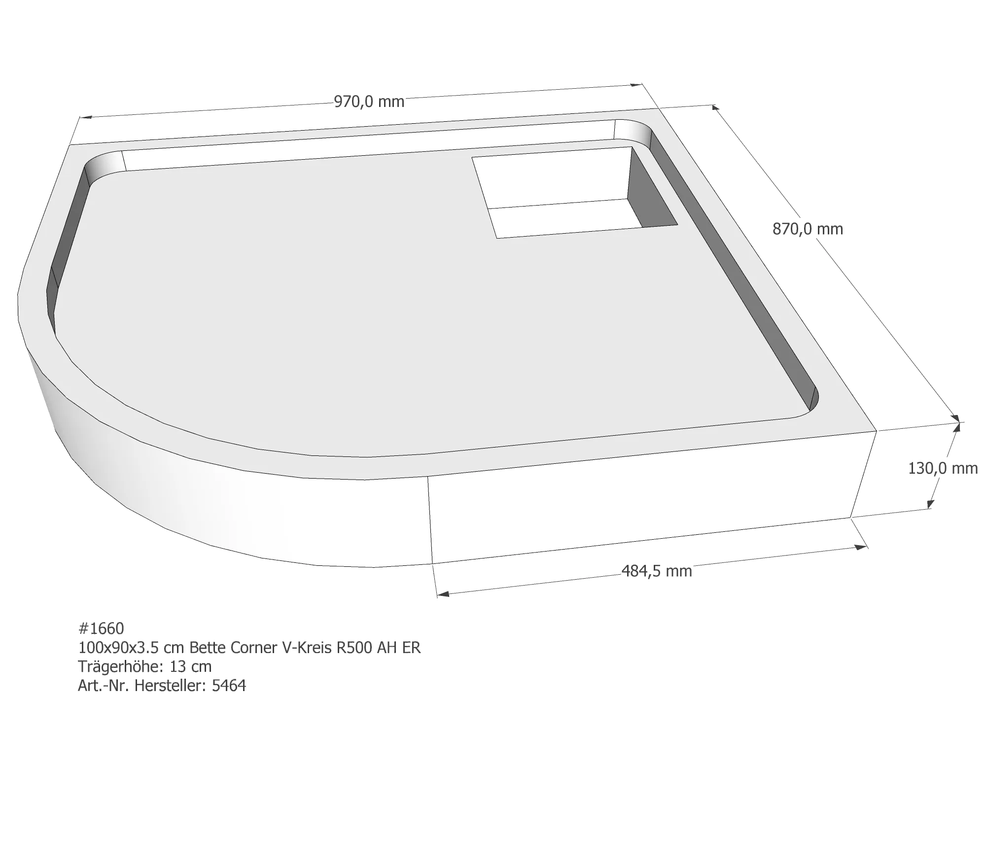 Duschwannenträger für Bette Corner 100 × 90 × 3,5 cm Breite: 90 cm / Länge: 100 cm