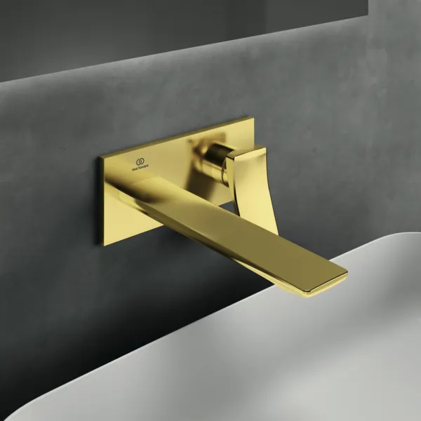 Ideal Standard Conca Wand-Waschtischarmatur Unterputz Bausatz 2, eckige Rosette, Ausladung 220 mm, Brushed Gold