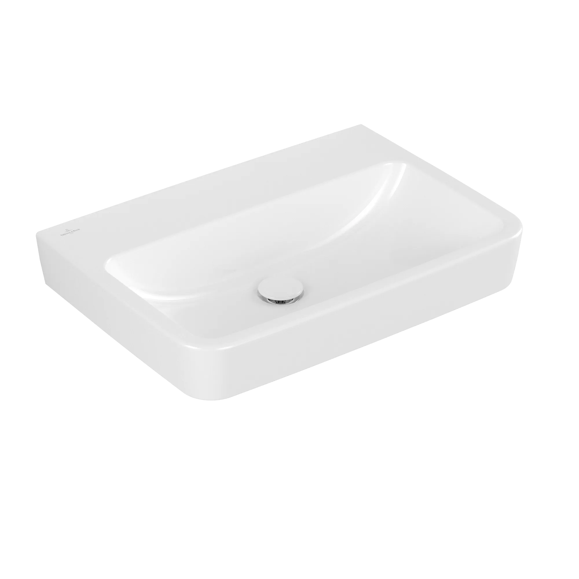 Villeroy & Boch Einbau-/Aufsatz Wandwaschtisch geschliffen „O.novo“ 650 × 460 × 175 mm, für Becken mittig, ohne Hahnlochbohrung in Weiß Alpin