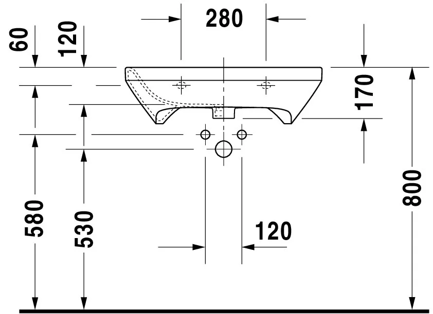 Wandwaschtisch „DuraStyle“, mit Überlauf, Hahnlochposition mittig Wandwaschtisch „DuraStyle“, mit Überlauf, Hahnlochposition mittig