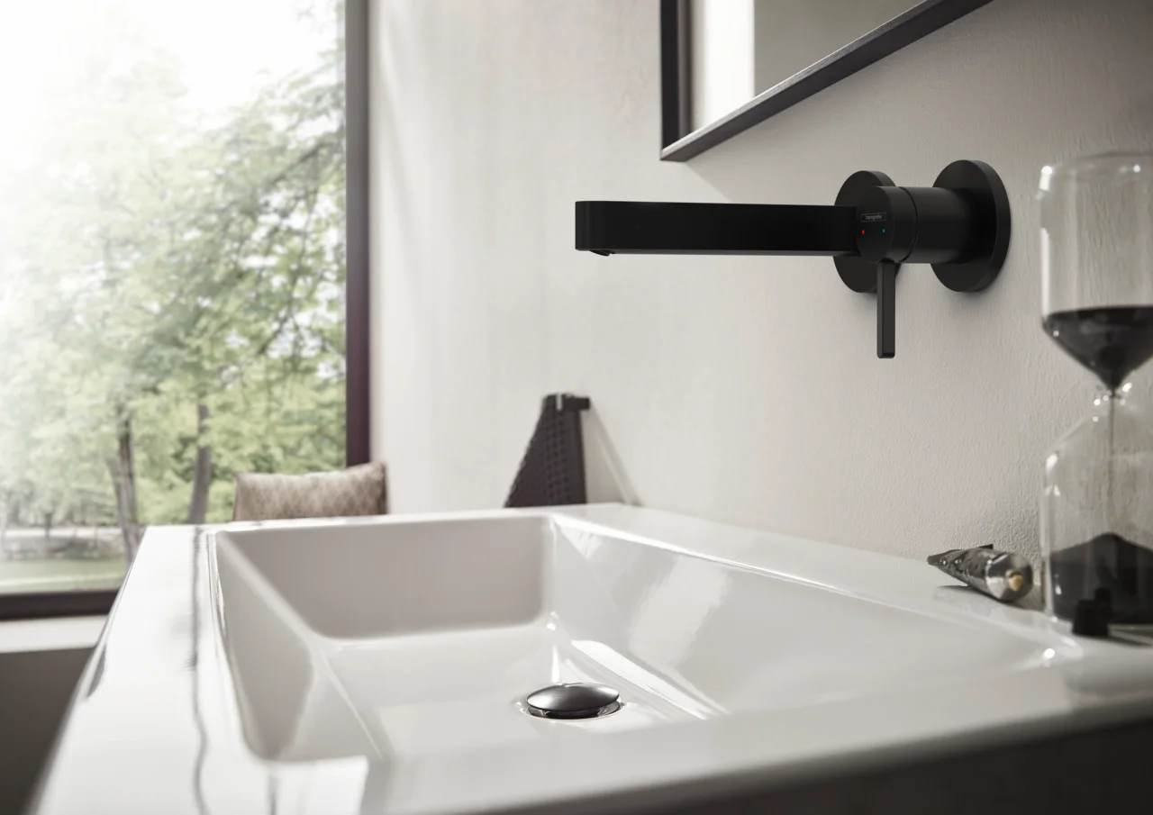 Hansgrohe Finoris Einhebel-Waschtischmischer Unterputz mattschwarz, Ausladung 168 mm, Hebelgriff, Laminarstrahl, max. Durchfluss 5 l/min