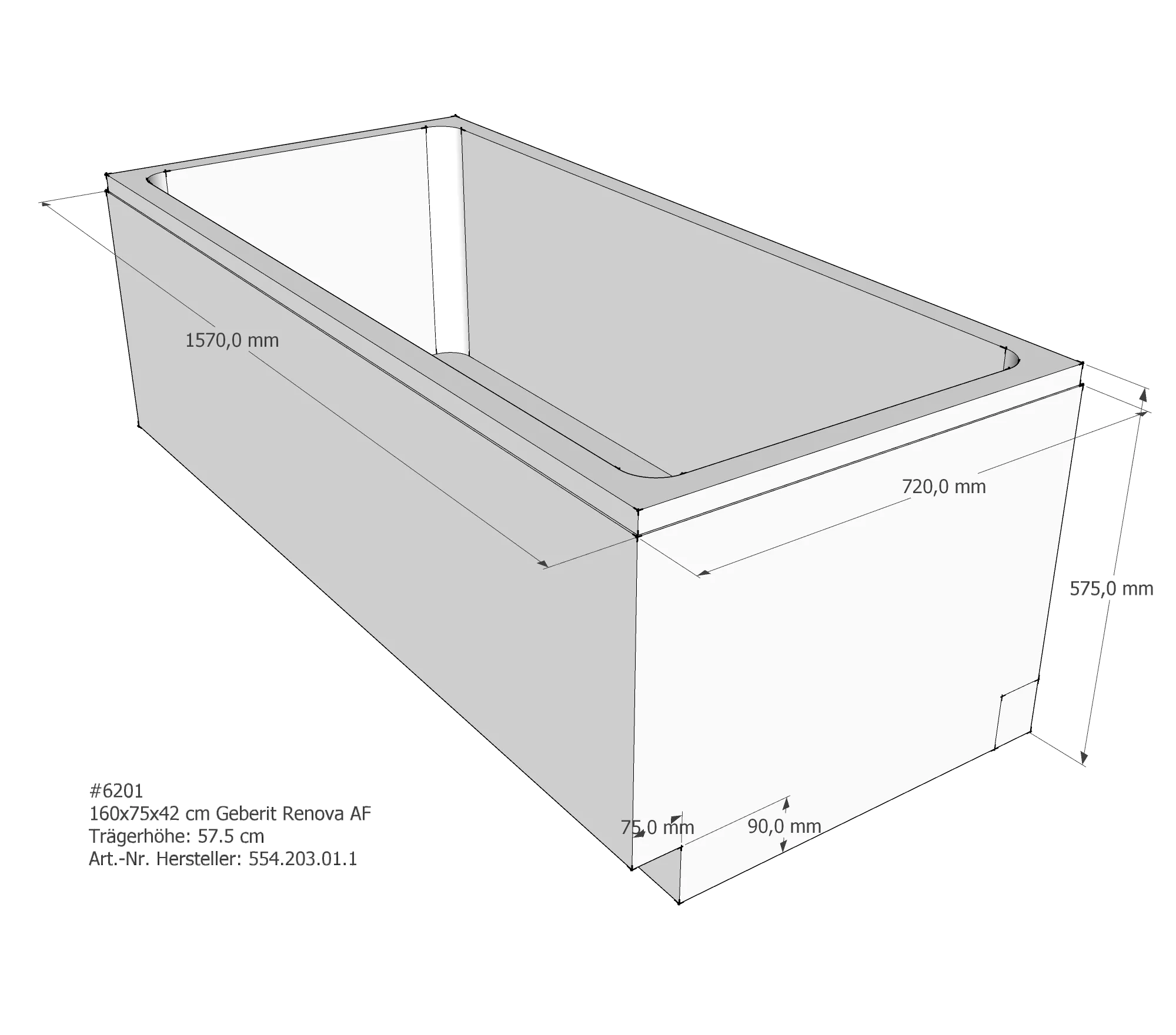 Badewannenträger passend für Geberit Renova 160 × 75 × 42 cm Badewannenträger passend für Geberit Renova 160 × 75 × 42 cm