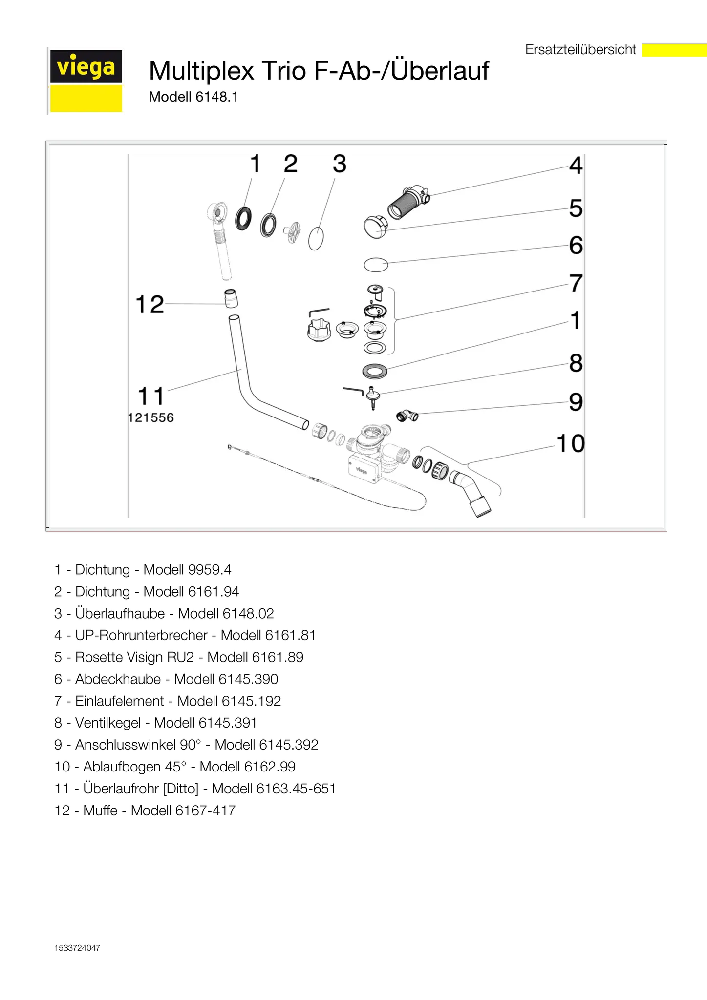 Viega Ab- und Überlaufgarnitur mit Zulauffunktion Modell 6148.1 „Multiplex Trio“ in DN40 / 50 Kunststoff verchromt 11 cm Viega Ab- und Überlaufgarnitur mit Zulauffunktion Modell 6148.1 „Multiplex Trio“ in DN40 / 50 Kunststoff verchromt 11 cm