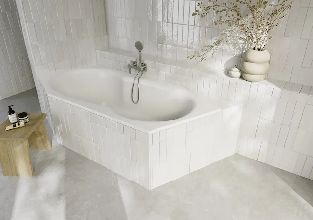 Bette Badewanne BW Sonstige Edelweiß, 2060 x 900 mm, 30 mm Randhöhe, 190 l Nutzinhalt, 2-Sitzer, Sechseck, Einbau, Fußende links, Überlauf vorne
