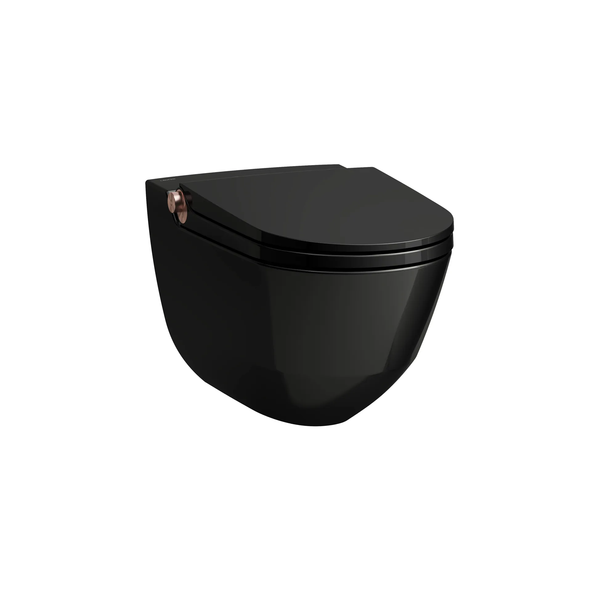 Laufen Wand-Dusch-Tiefspül-WC „Cleanet Riva“ 395 × 415 × 600 mm in Schwarz glänzend, Sichtteile Roségold glänzend, Befestigung verdeckt