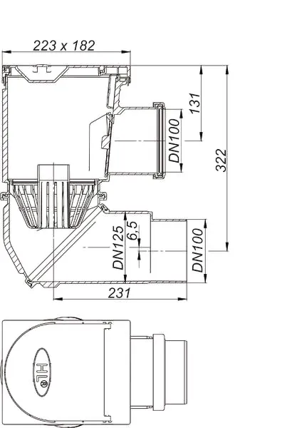 Regenwasserablauf 600 NHO, DN 100/DN 125 Regenwasserablauf 600 NHO, DN 100/DN 125