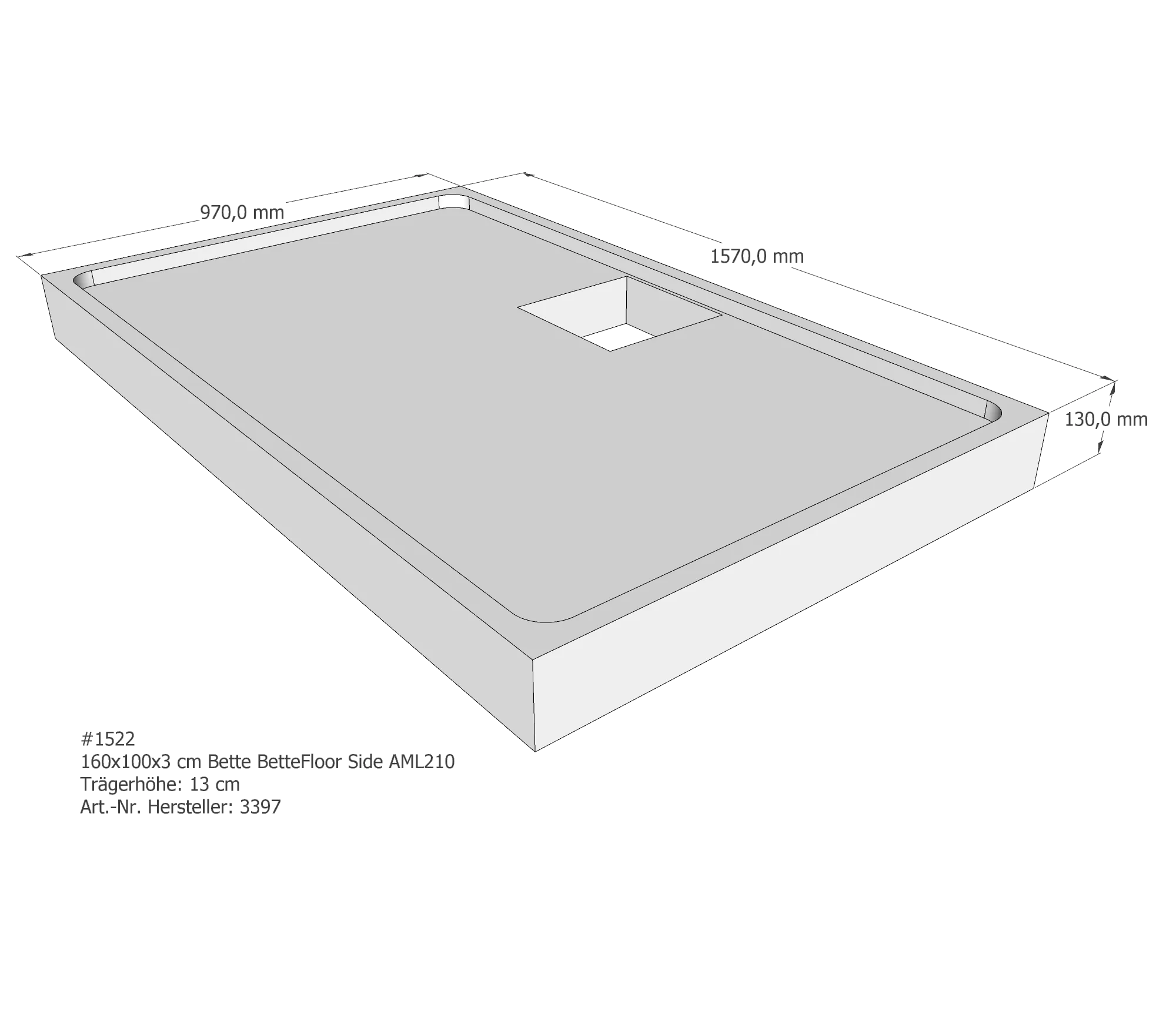 Duschwannenträger für Bette Floor Side 160 × 100 × 3 cm Breite: 100 cm / Länge: 160 cm